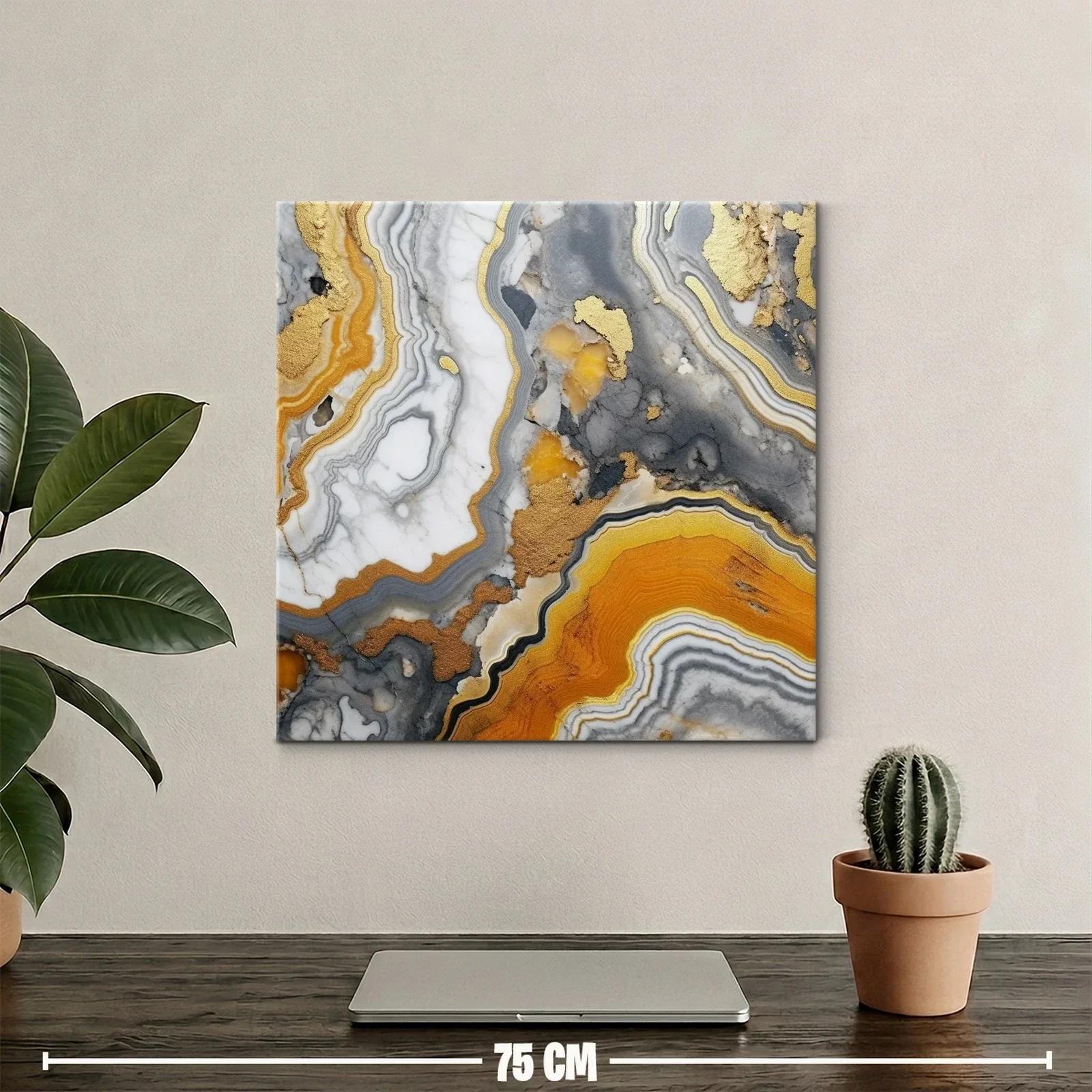 Cuadro abstracto con texturas doradas y tonos ocres y grises — miniatura 2
