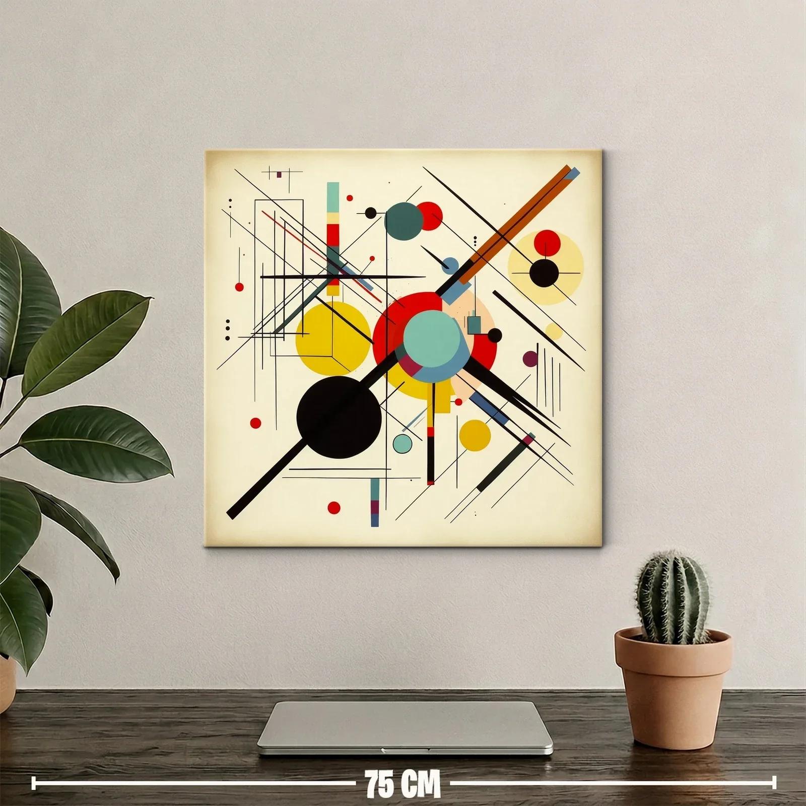 Cuadro abstracto con líneas y círculos geométricos vibrantes — miniatura 2