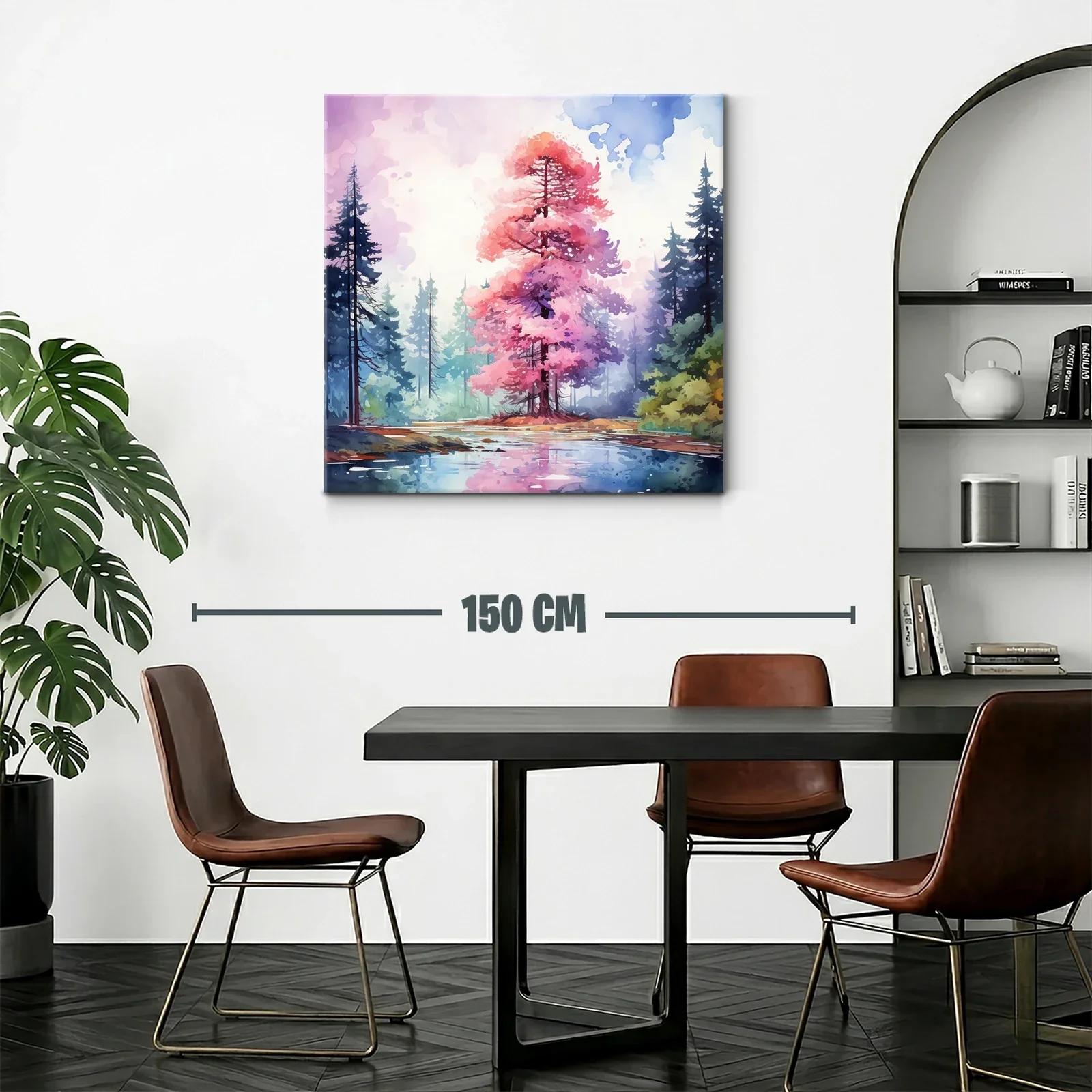 Árbol rosa en paisaje sereno junto a lago reflejado — miniatura 2