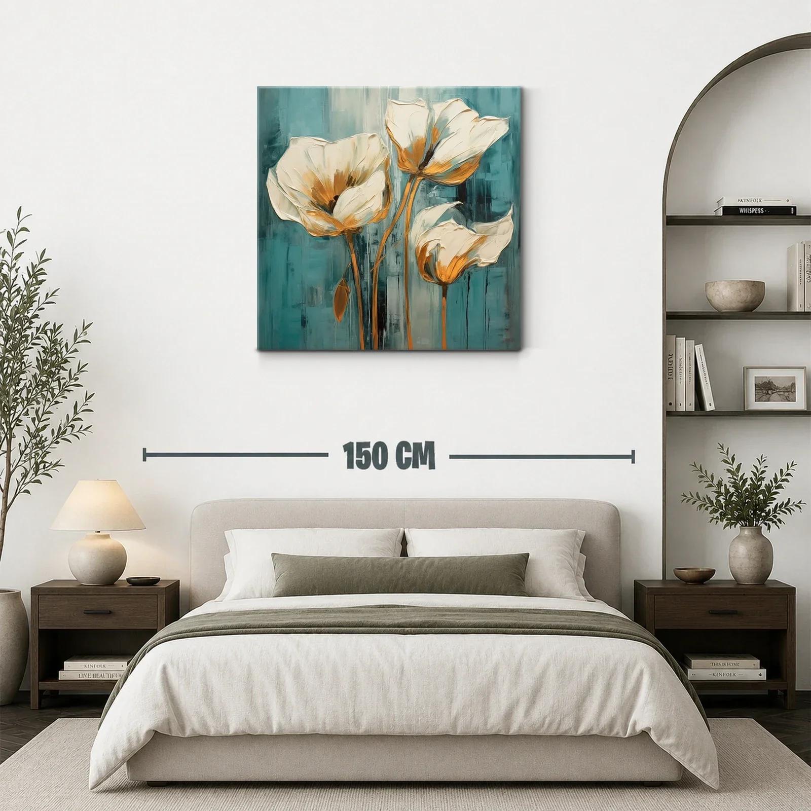 Cuadro floral elegante con tonos crema y azul verdoso — miniatura 3