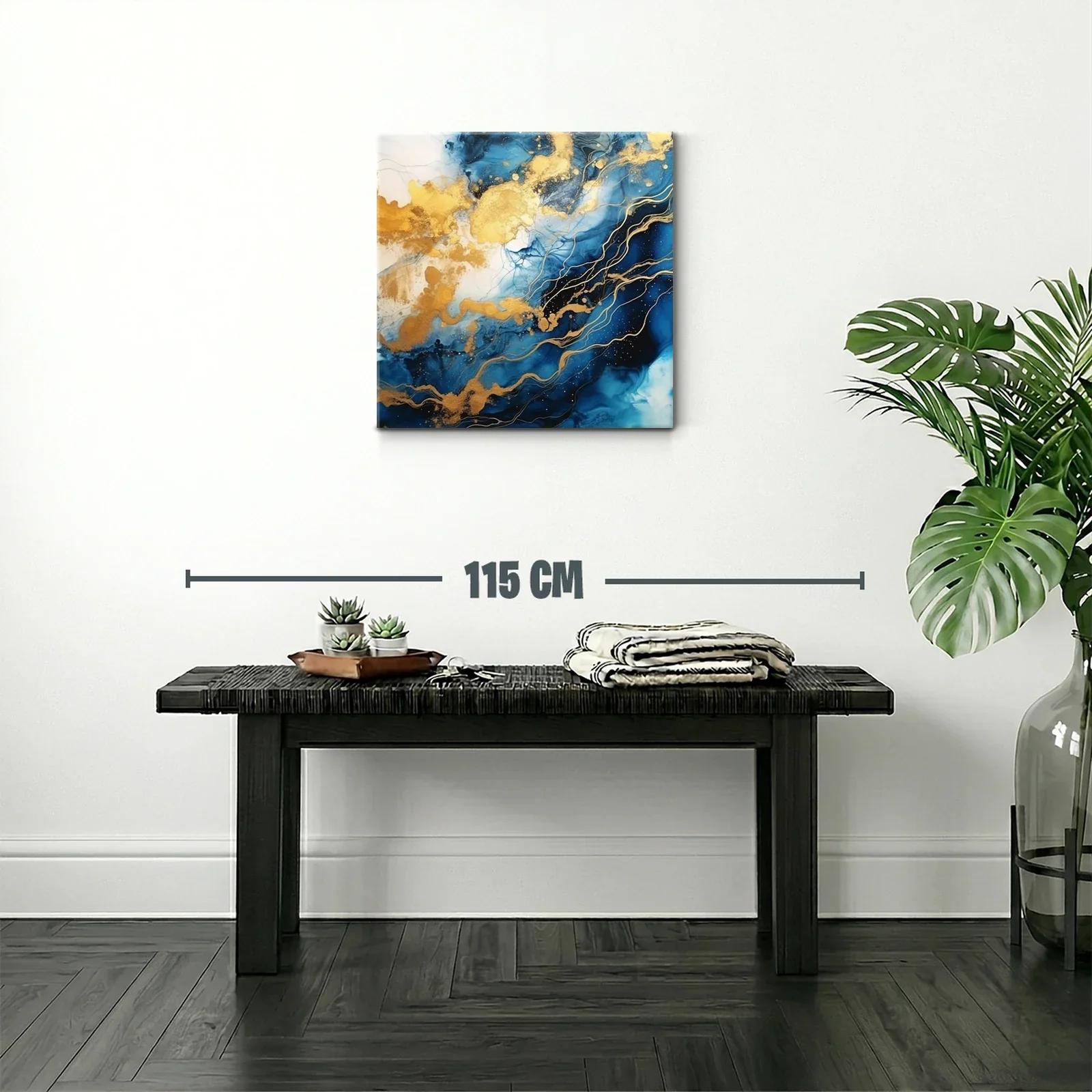 Cuadro abstracto con vibrantes tonos azules y dorados — miniatura 2