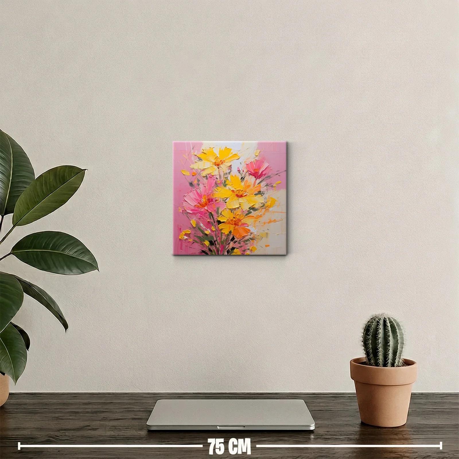 Cuadro floral vibrante con tonos cálidos y rosados — miniatura 2