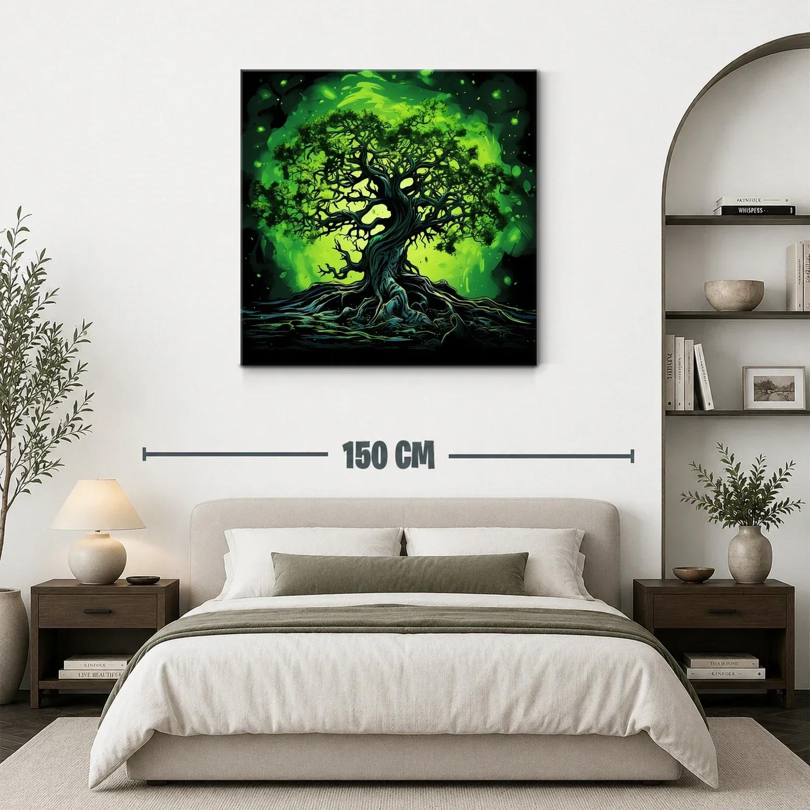 Árbol místico iluminado en tonos verdes vibrantes — miniatura 3