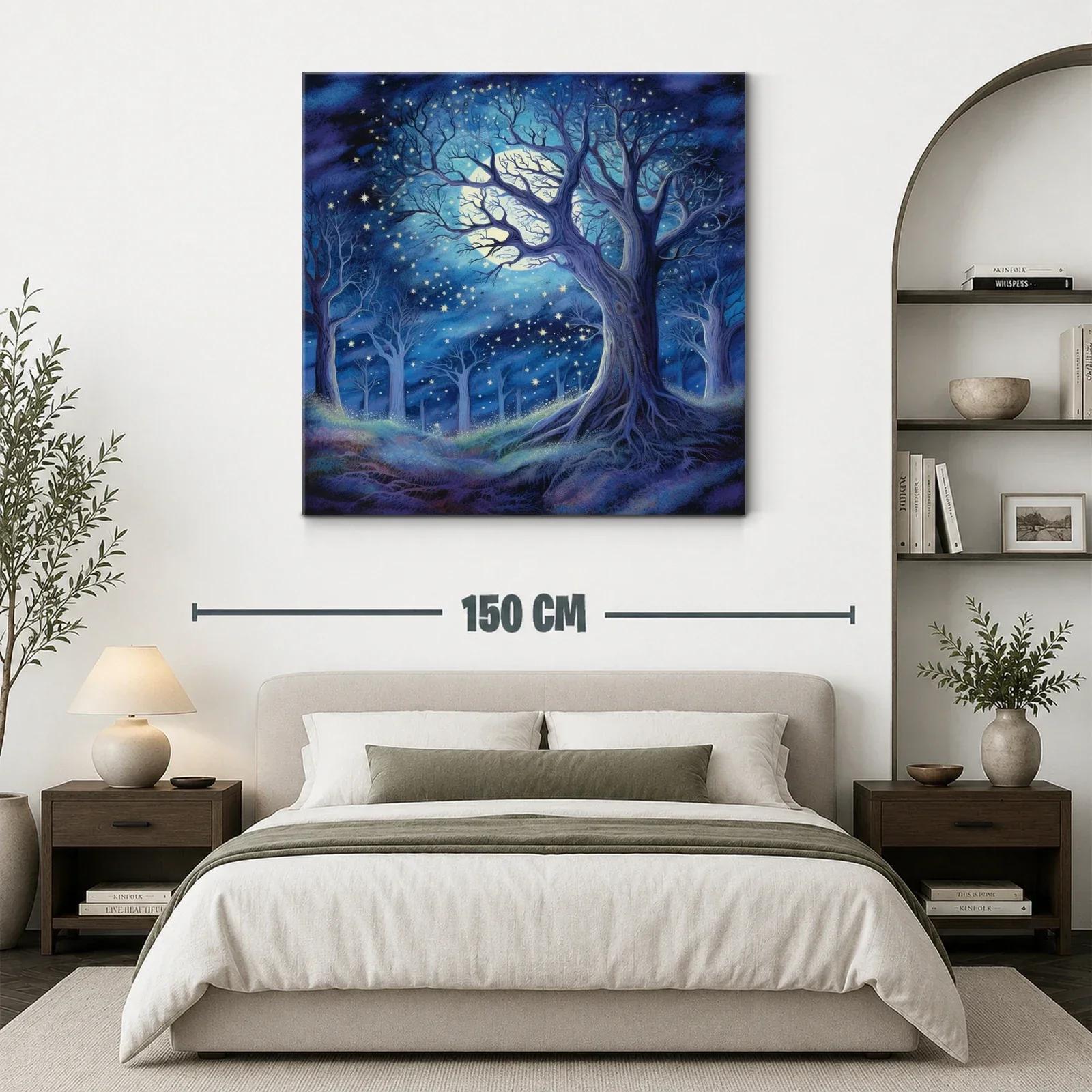 Bosque encantado bajo luna brillante y estrellas — miniatura 3