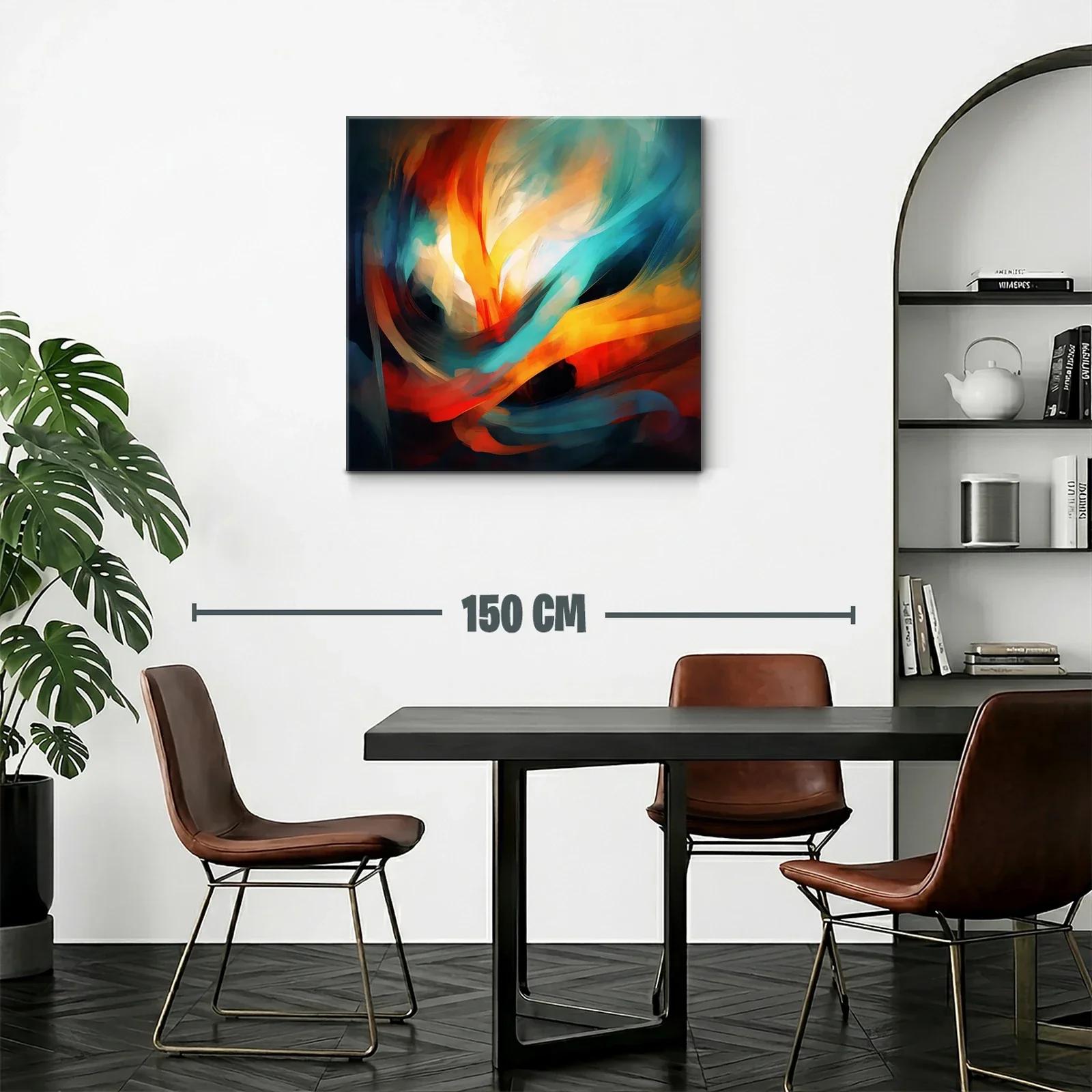 Cuadro abstracto con vibrantes tonos cálidos y fríos en movimiento — miniatura 2