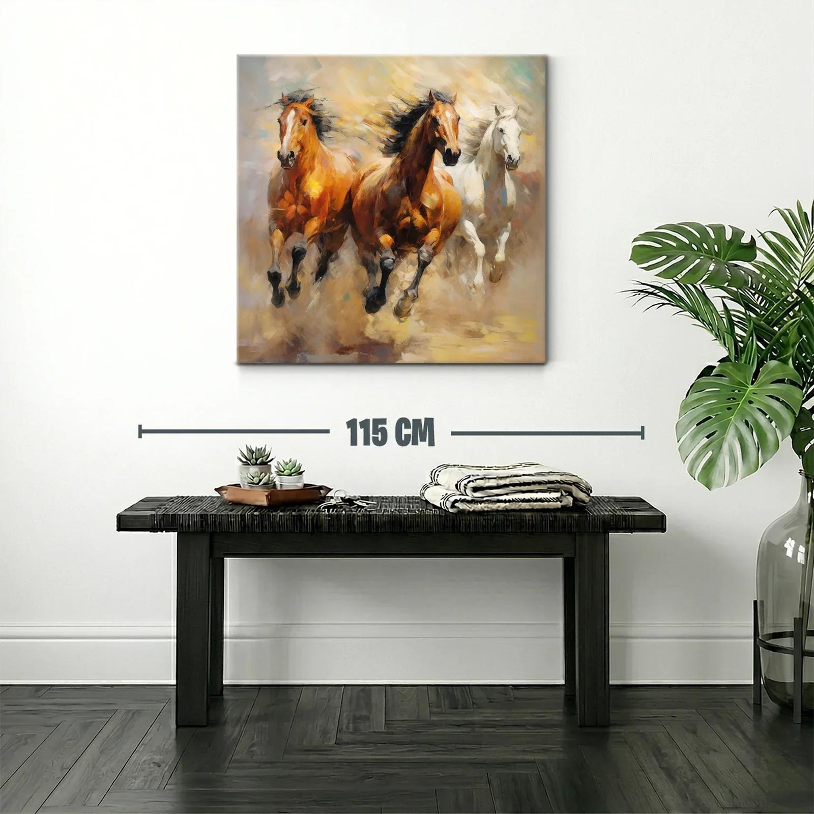 Cuadro de caballos al galope con tonos cálidos y dinámicos — miniatura 2