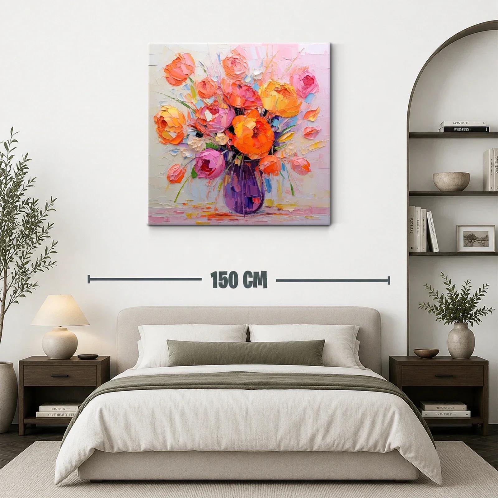 Cuadro vibrante con ramo de flores en tonos cálidos y pastel — miniatura 3
