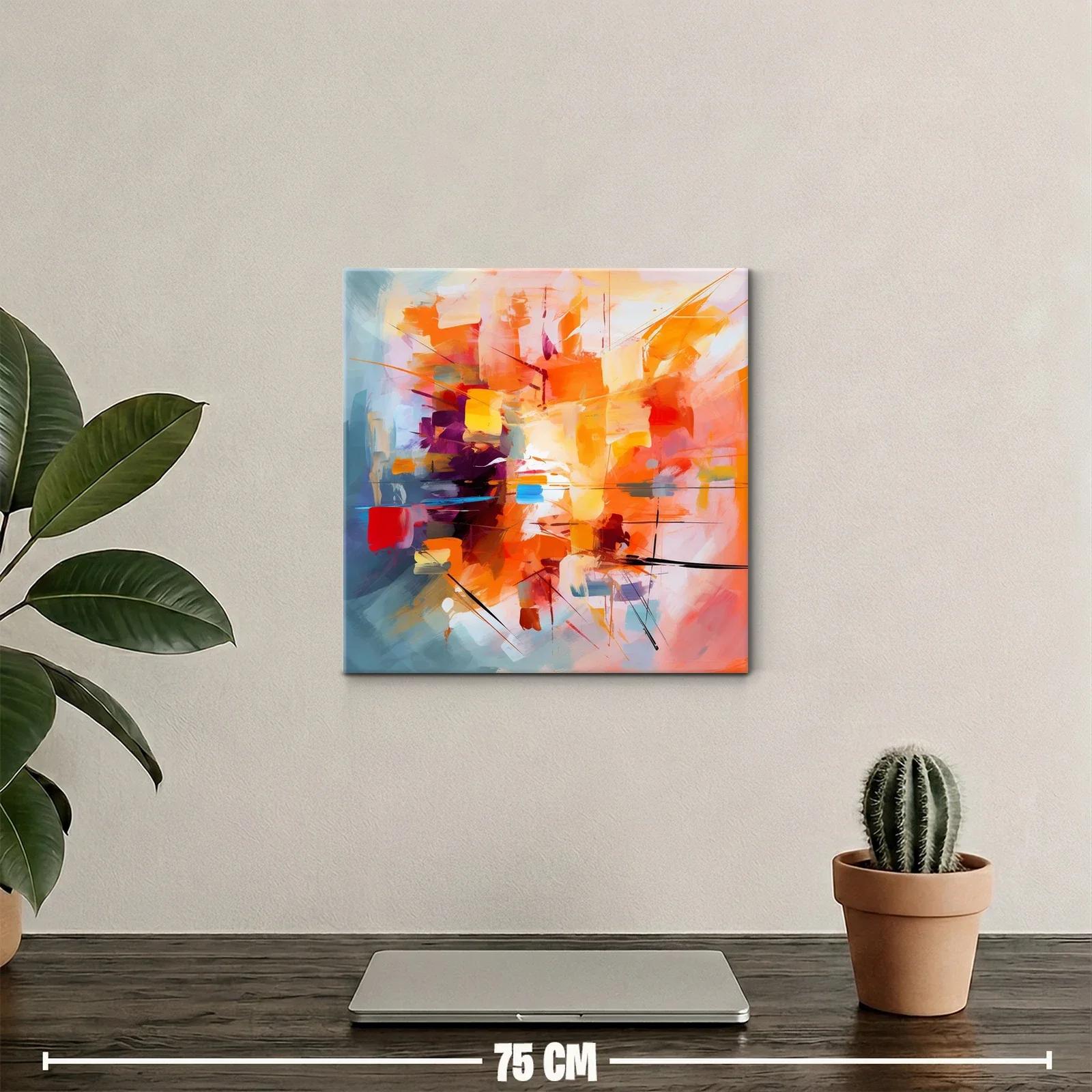 Cuadro Abstracto en Vibrantes Tonos Naranjas y Azules — miniatura 2