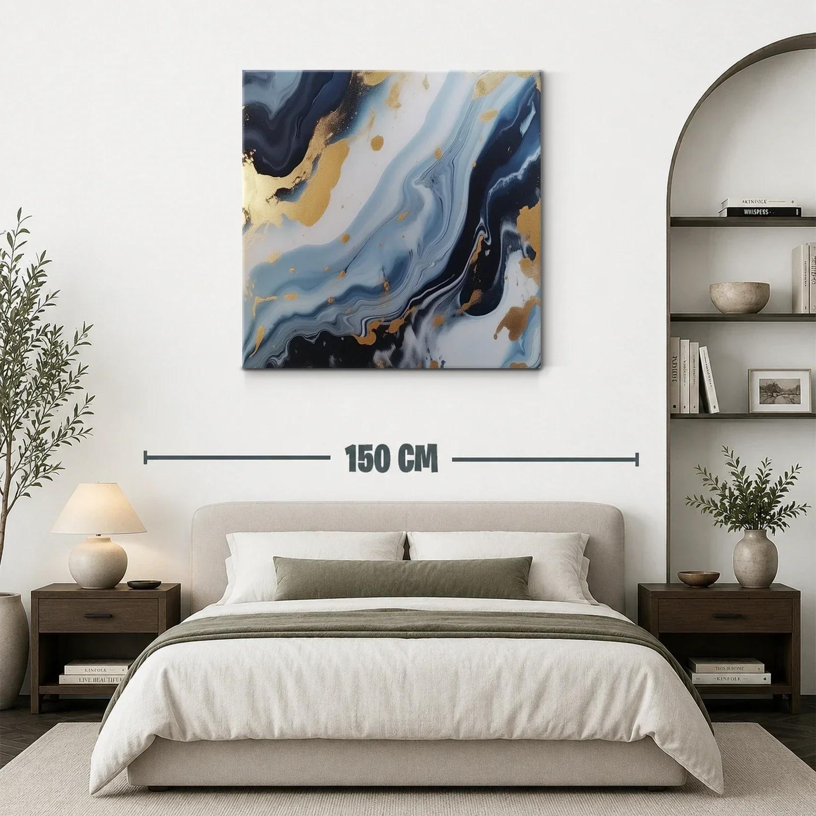 Cuadro abstracto con tonos azules y detalles dorados — miniatura 3