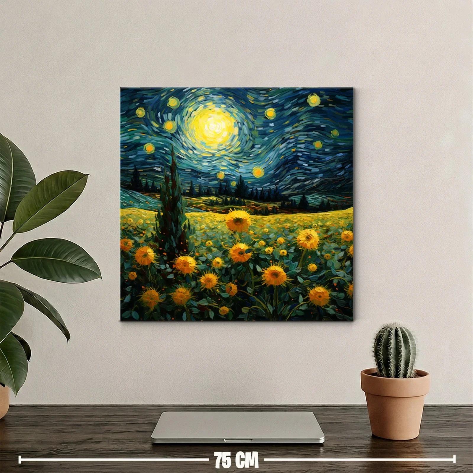 Campo de girasoles bajo cielo estrellado vibrante — miniatura 2