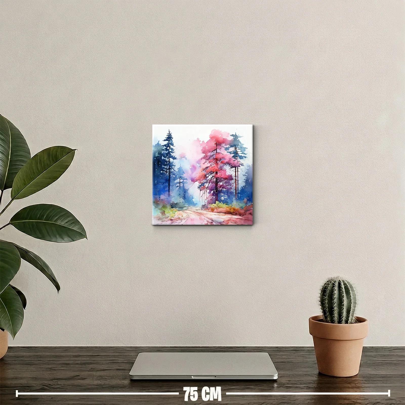 Paisaje natural con árboles vibrantes en tonos rosas y azules — miniatura 2
