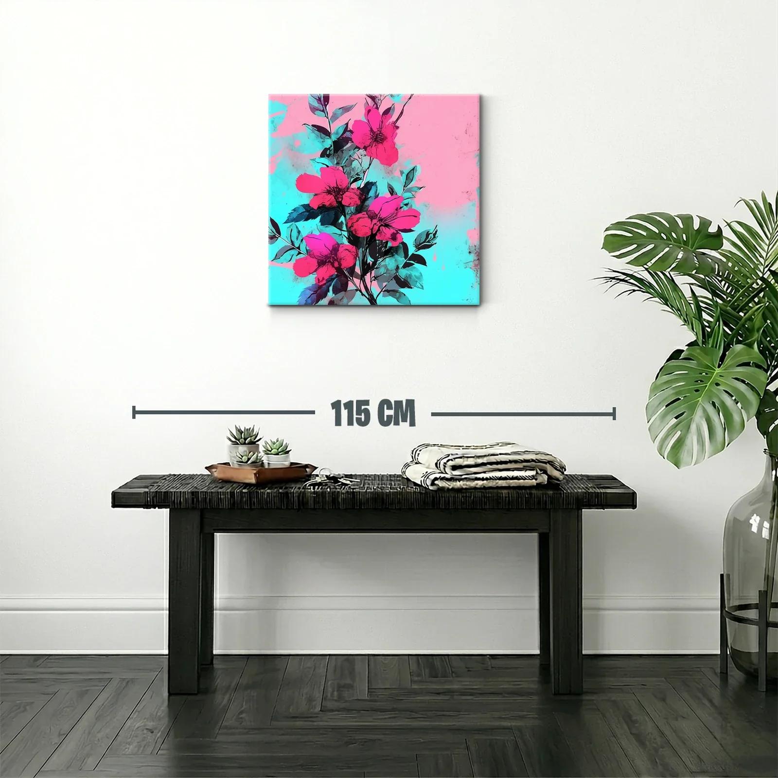 Cuadro moderno con flores vibrantes en fondo pastel — miniatura 2