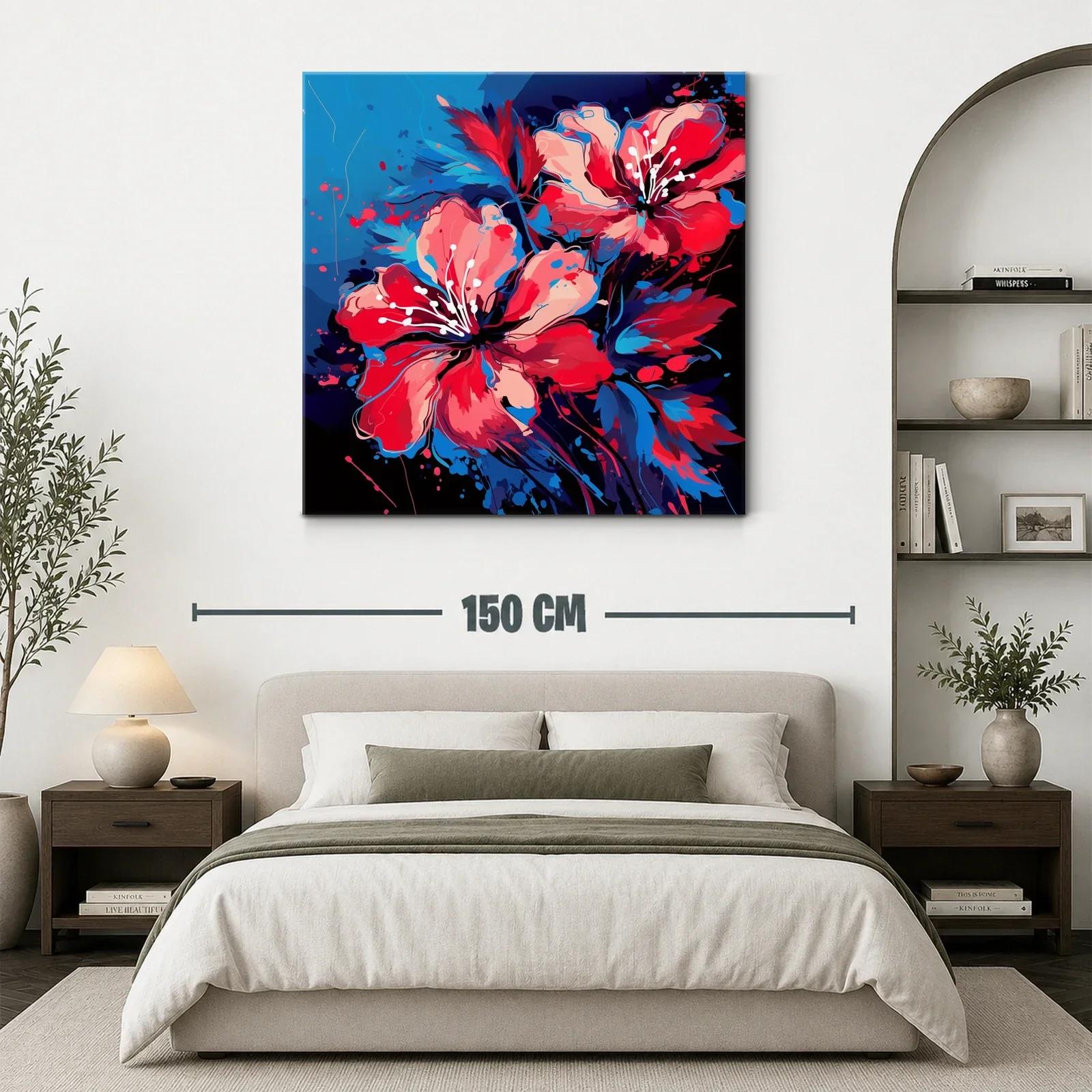 Vibrantes flores rojas con toques azules sobre fondo oscuro — miniatura 3