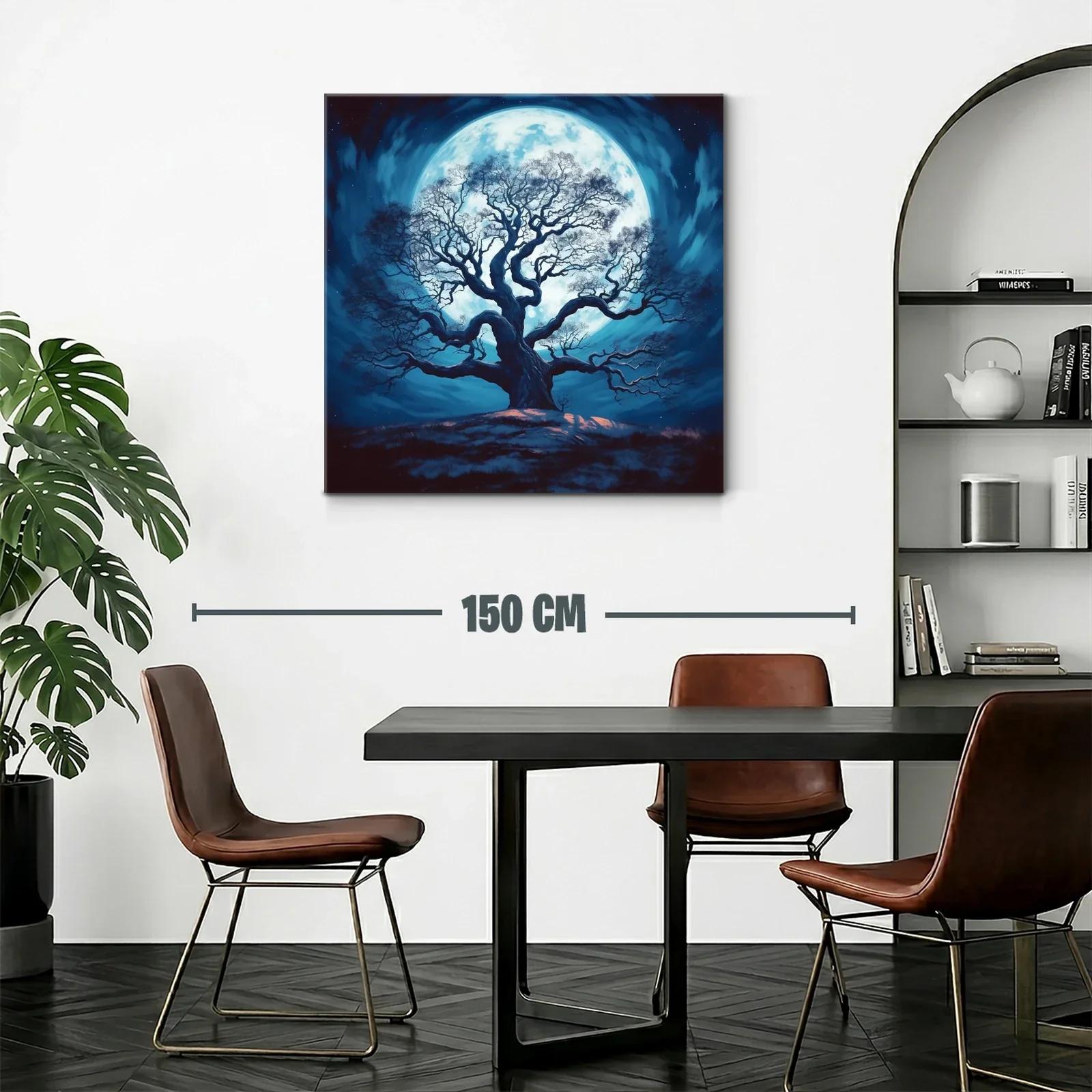 Árbol solitario frente a luna llena azul vibrante — miniatura 2