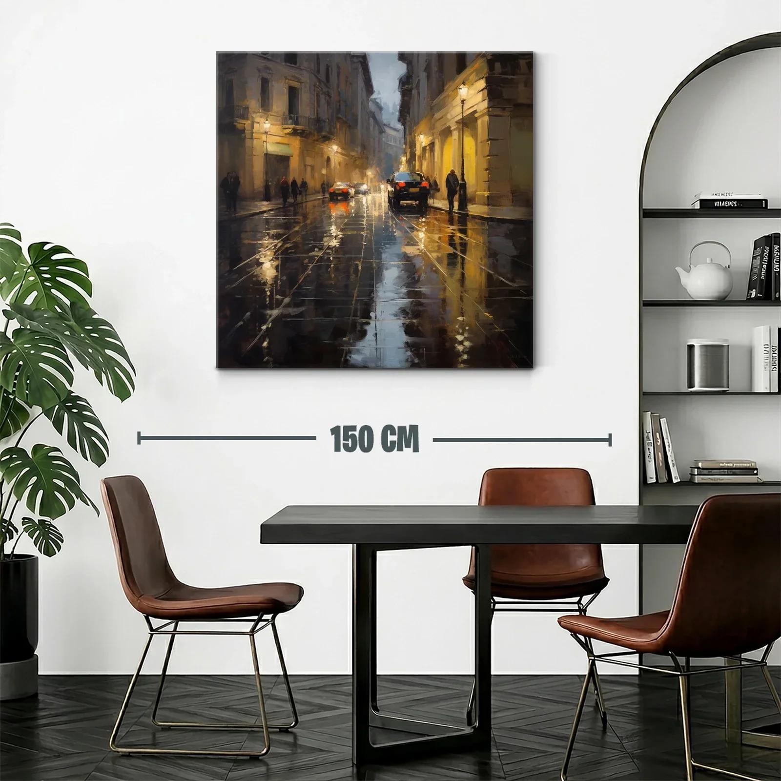 Calle urbana iluminada con reflejos en pavimento mojado — miniatura 2