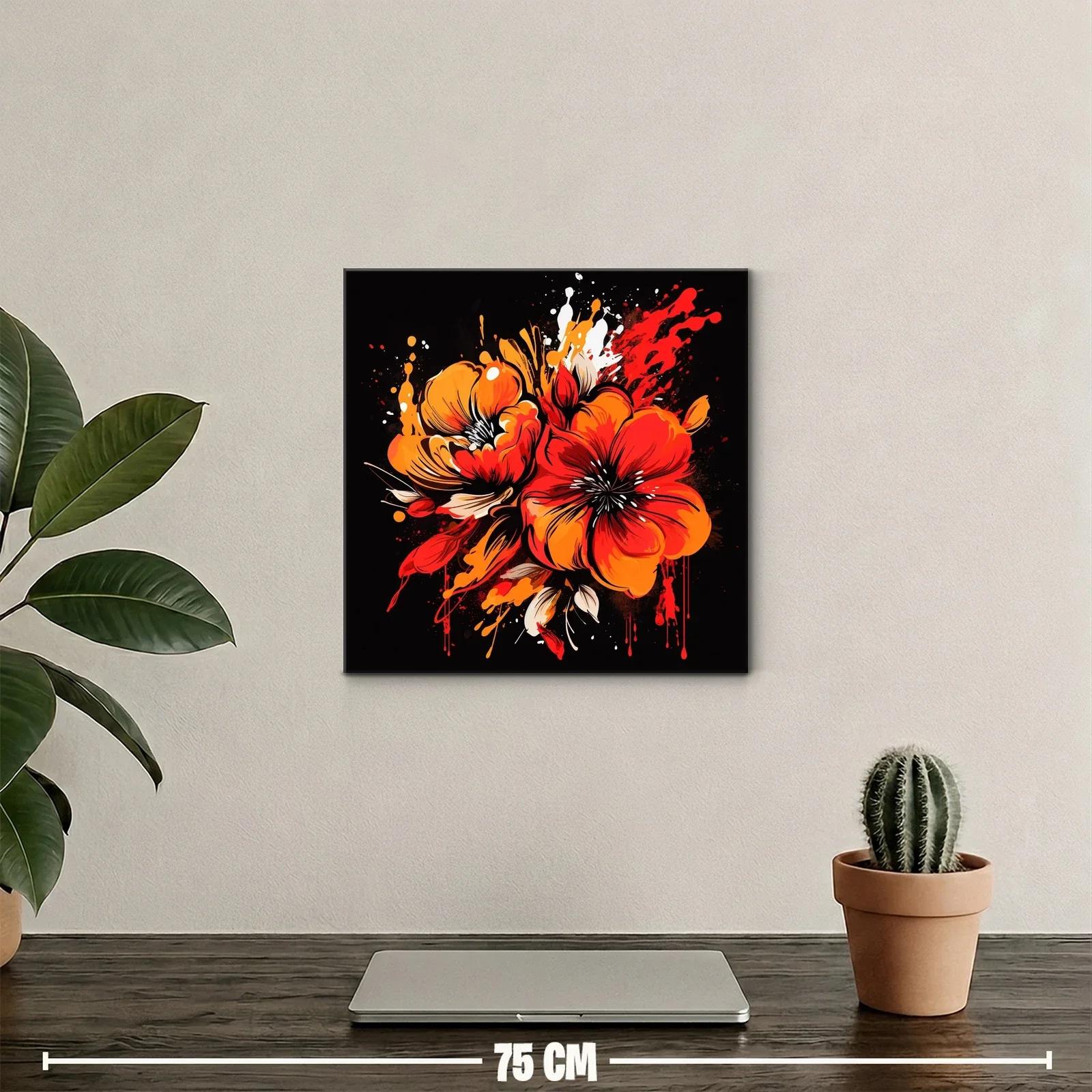 Flores vibrantes en tonos rojos y naranjas sobre fondo oscuro — miniatura 2