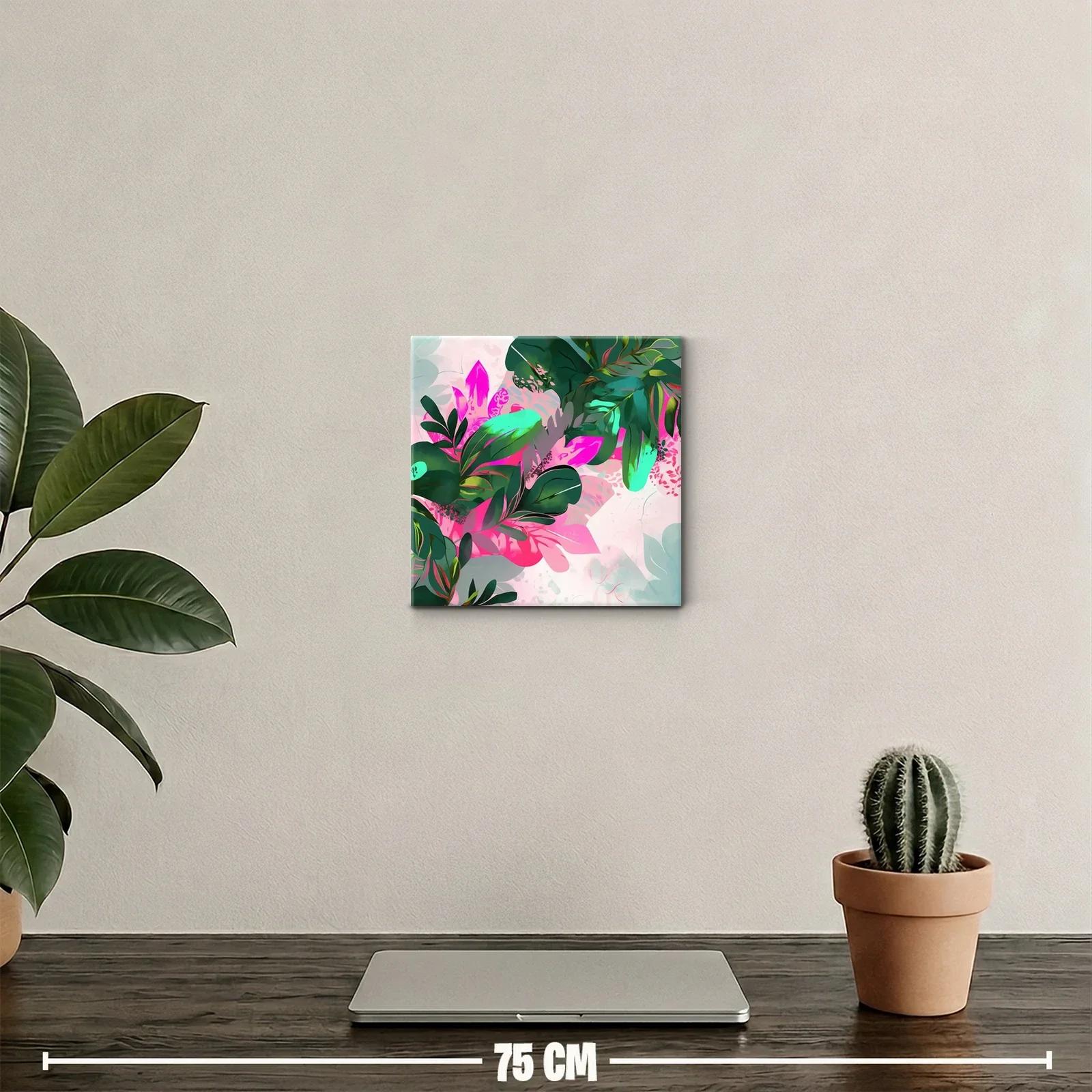 Composición botánica vibrante con hojas verdes y rosas — miniatura 2