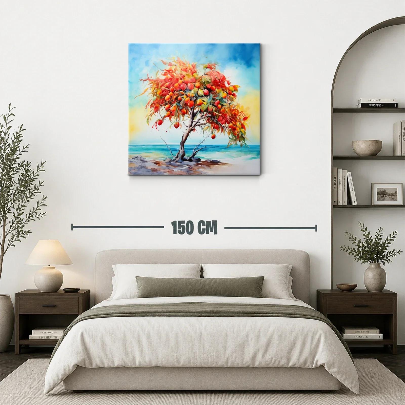 Árbol frutal vibrante junto al mar en tonos cálidos — miniatura 3