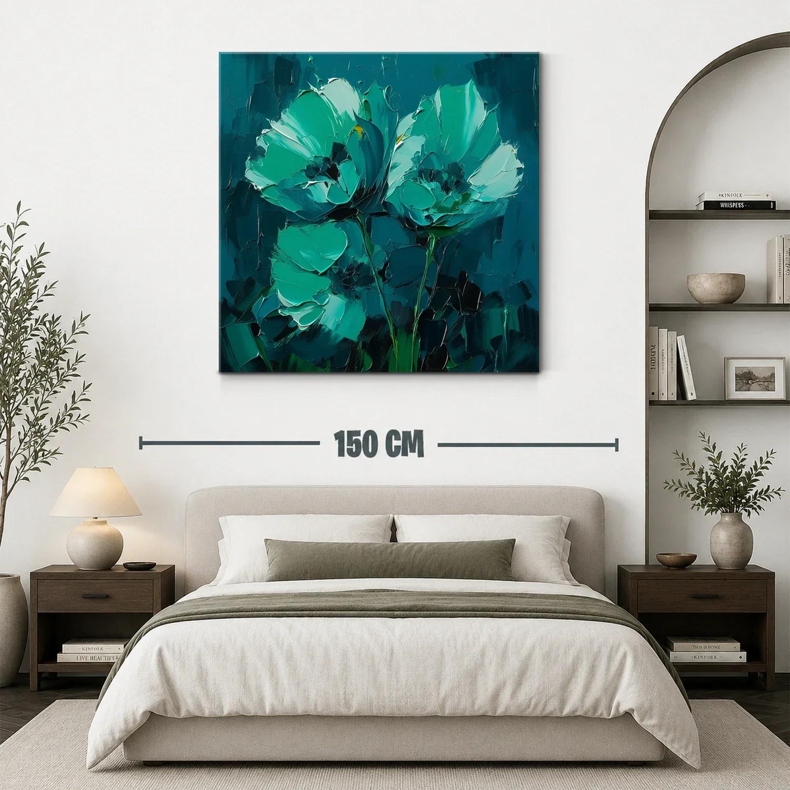 Cuadro floral pintura moderna en tonos verdes y azules — miniatura 3