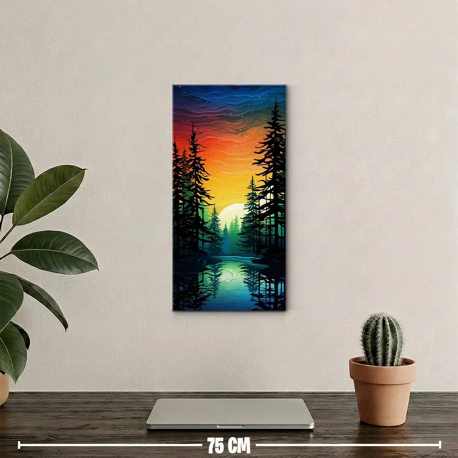 Cuadro bosque de pinos al atardecer con cielo ondulado — miniatura 2