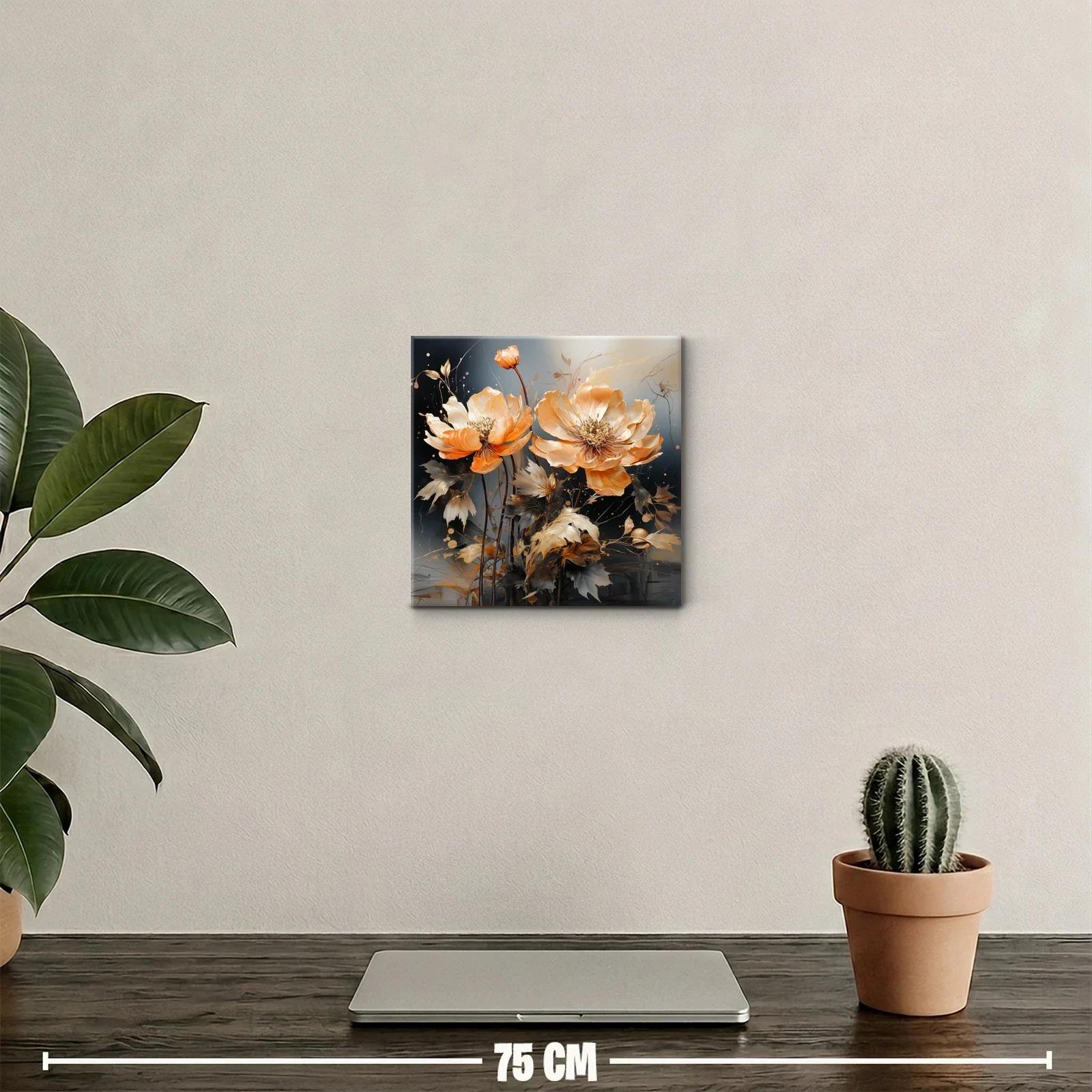 Cuadro floral en tonos cálidos con detalles dorados elegantes — miniatura 2