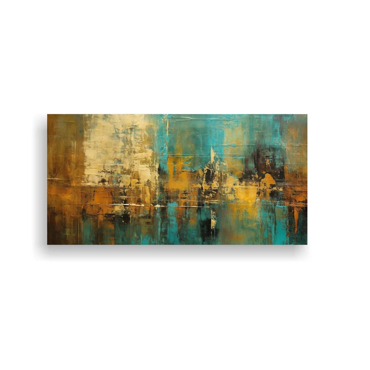 Cuadro skyline abstracto con reflejos turquesa — imagen principal