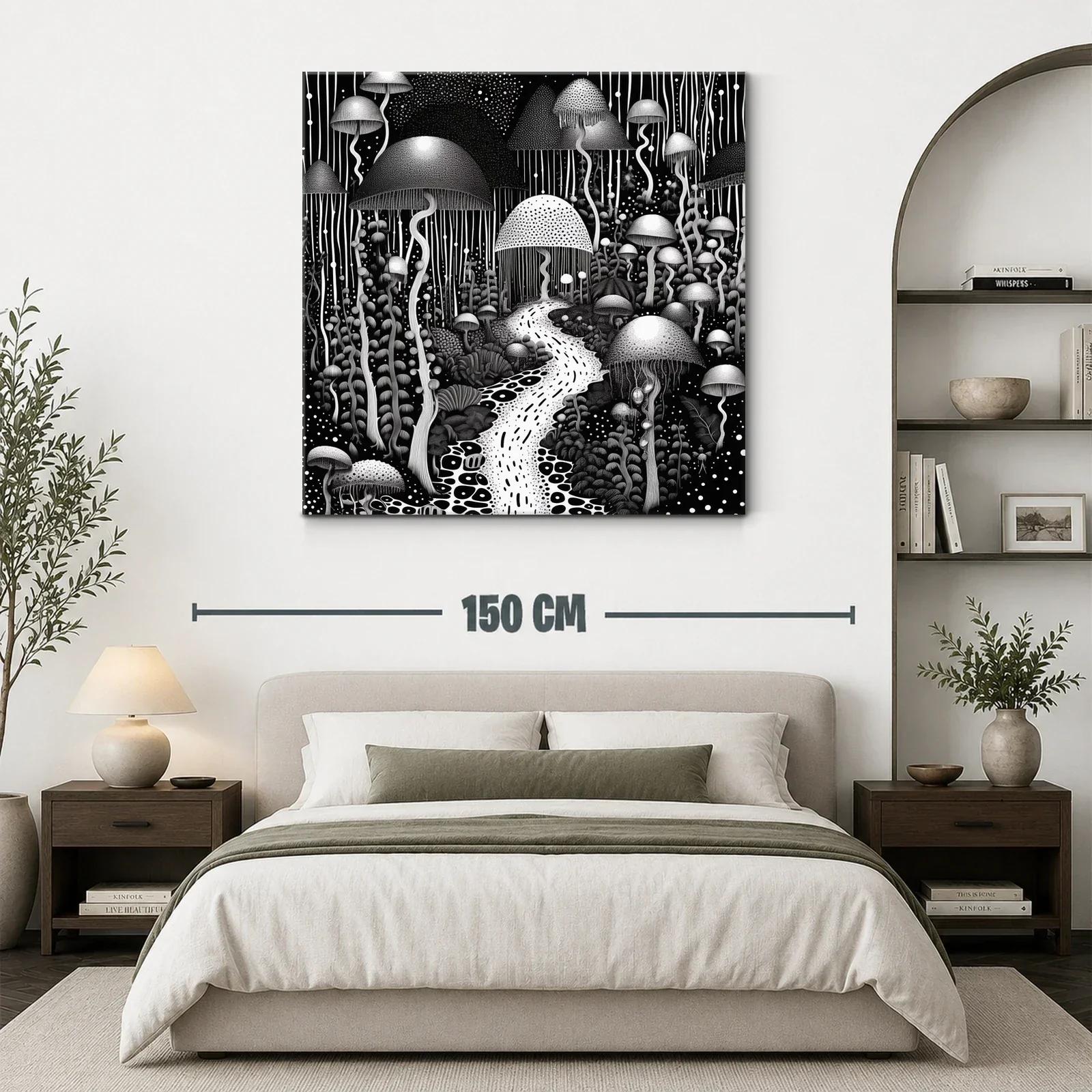 Bosque Onírico de Hongos en Blanco y Negro — miniatura 3