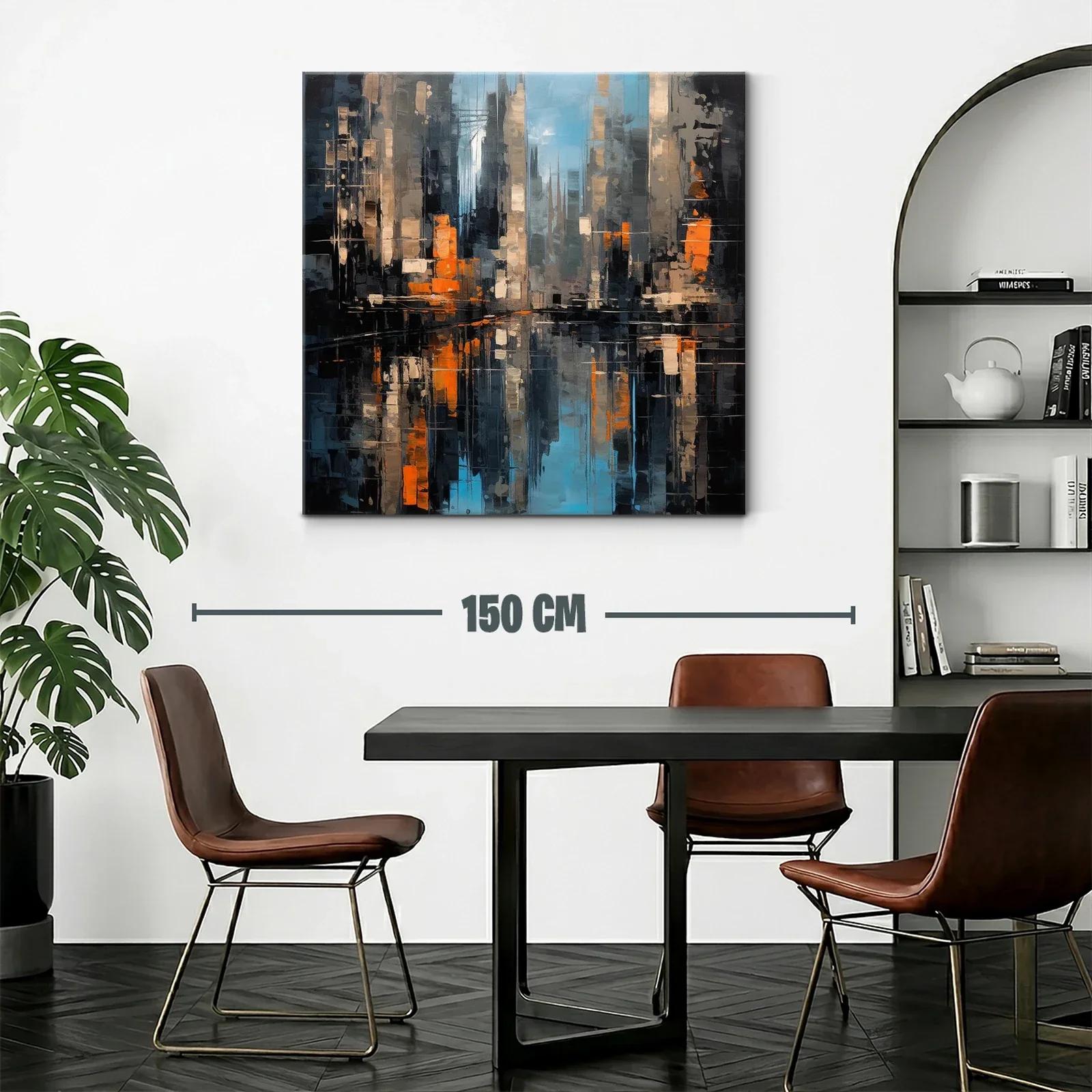 Cuadro abstracto de ciudad con reflejos vibrantes — miniatura 2
