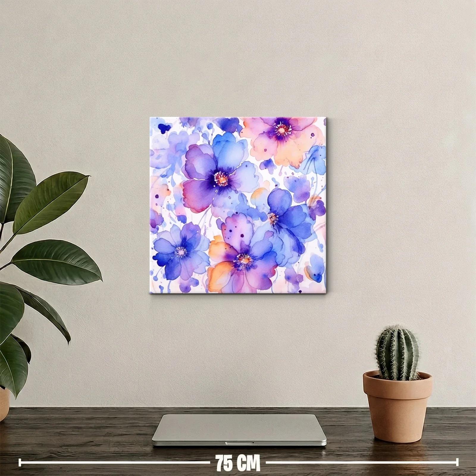 Cuadro floral con tonos lavanda y naranja pastel — miniatura 2