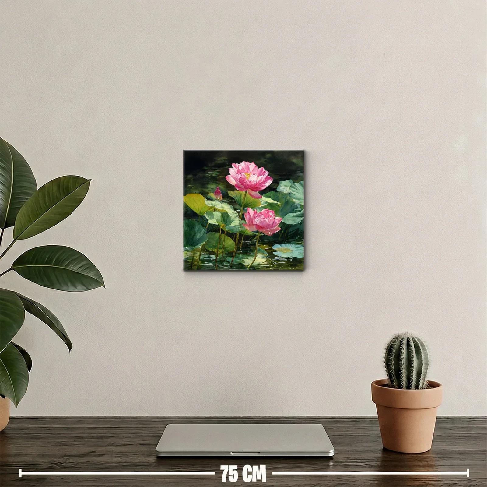 Flores de loto rosas sobre agua verde en calma — miniatura 2