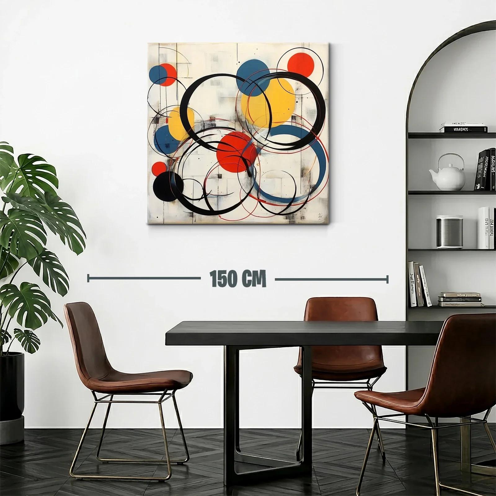 Cuadro abstracto con círculos en tonos cálidos y neutros — miniatura 2