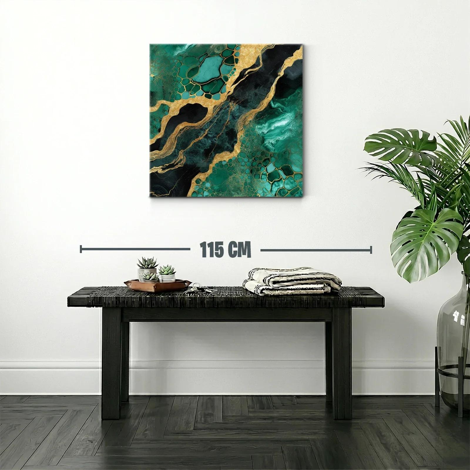 Cuadro abstracto en tonos verde esmeralda y dorado brillante — miniatura 2