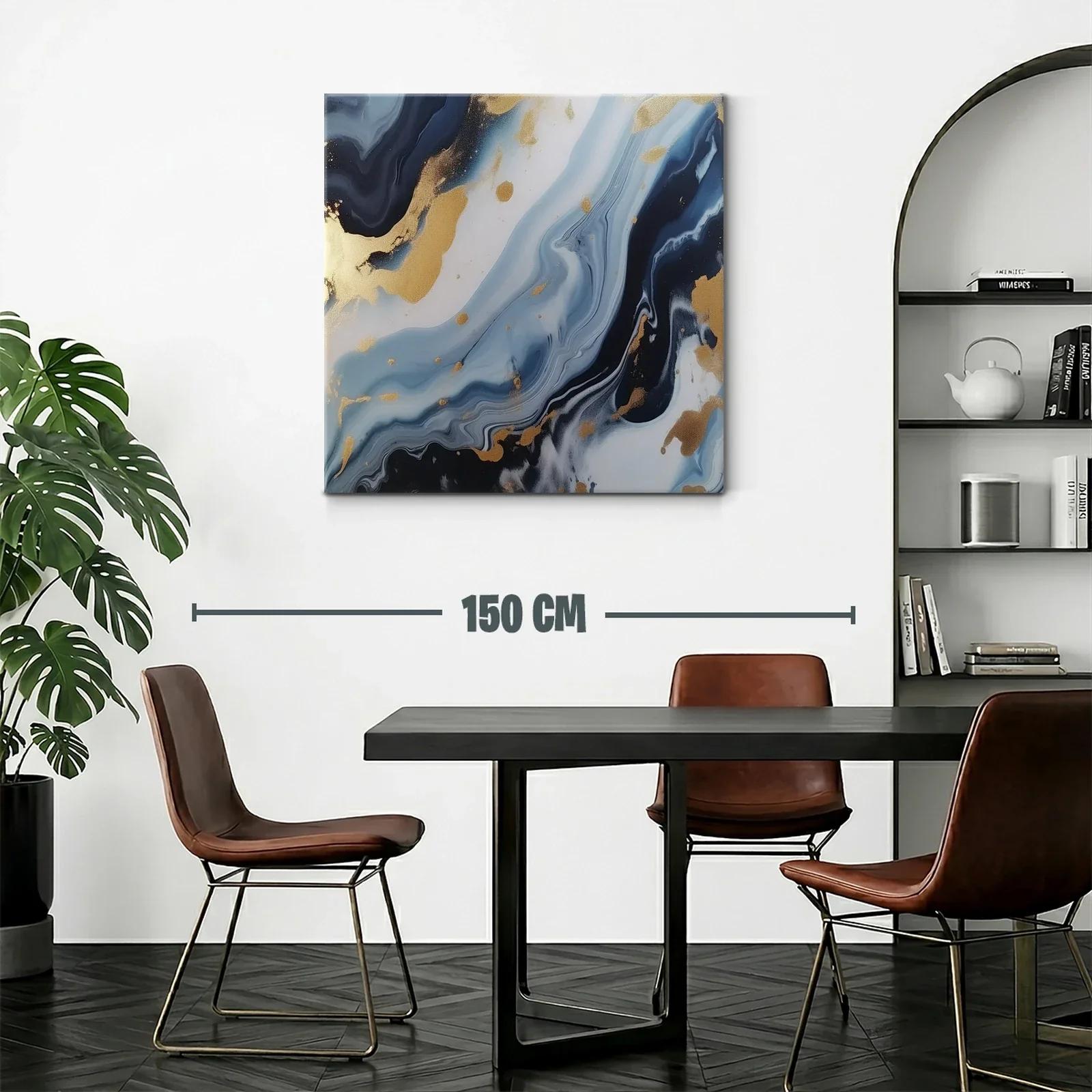 Cuadro abstracto con tonos azules y detalles dorados — miniatura 2