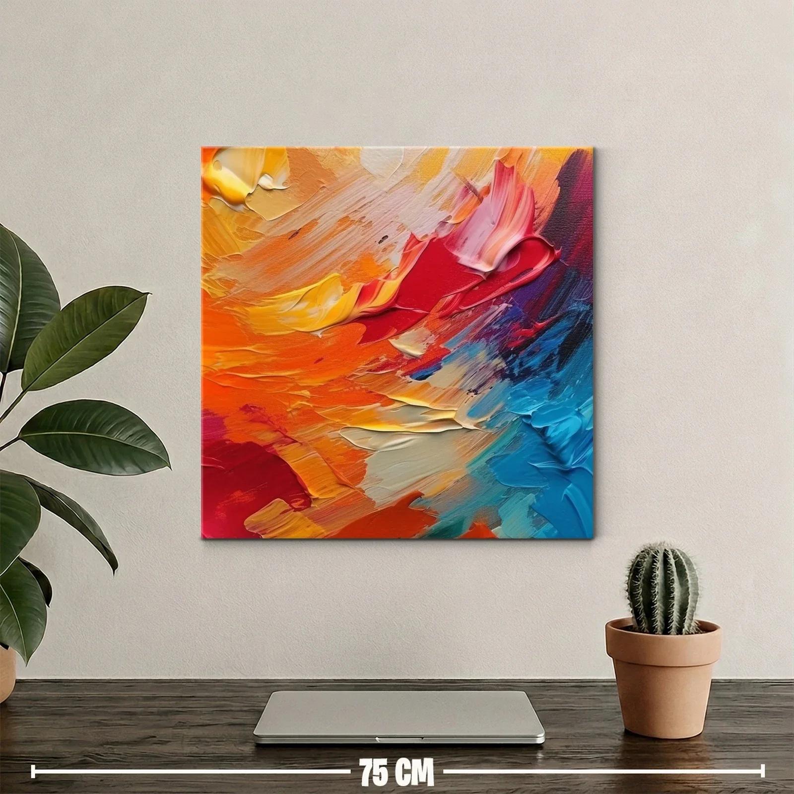 Cuadro abstracto vibrante con tonos cálidos y fríos intensos — miniatura 2