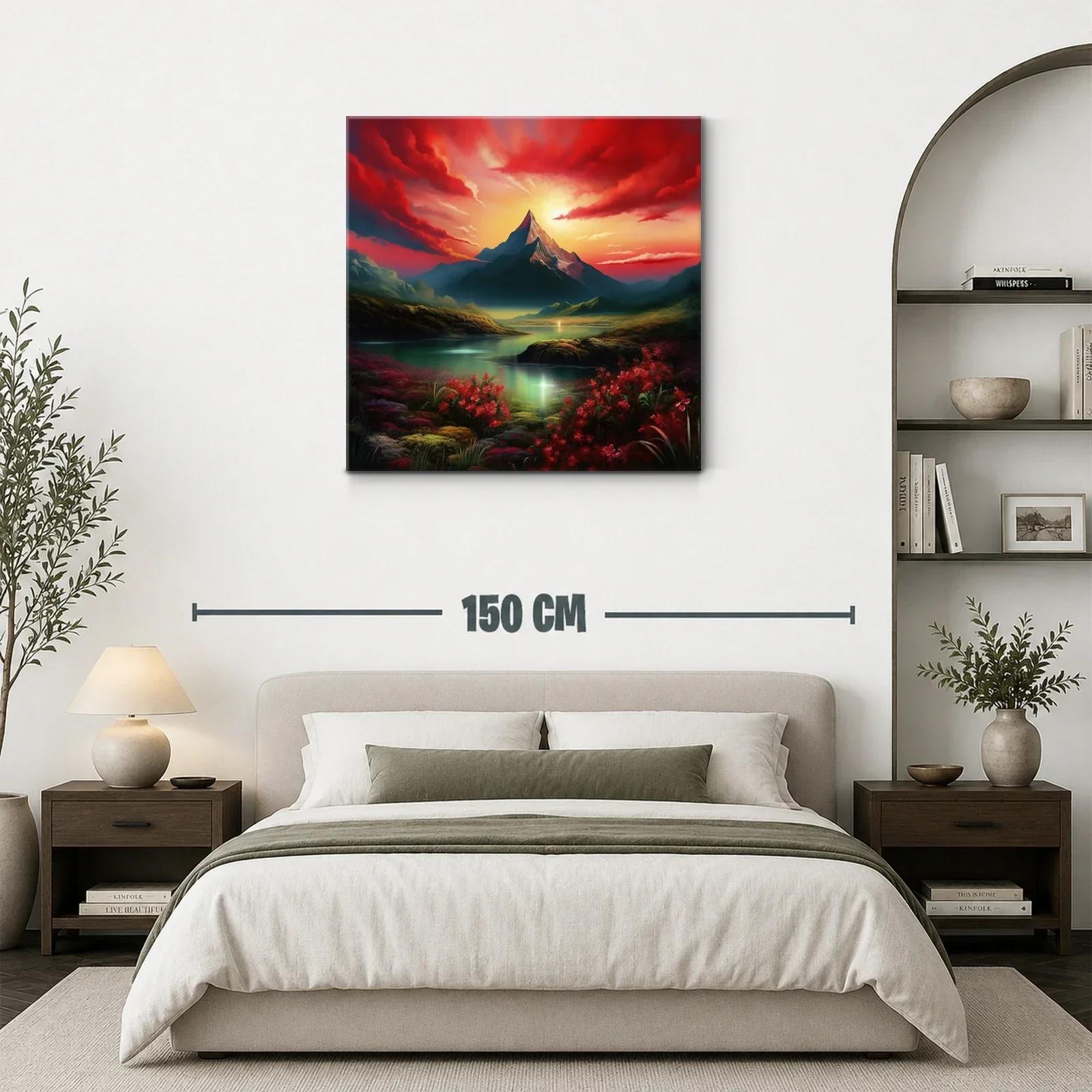 Paisaje Montañoso al Amanecer con Flores Rojas — miniatura 3