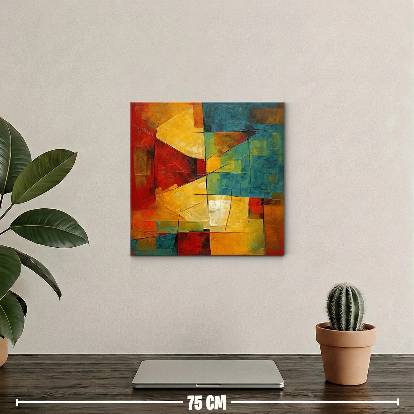 Cuadro abstracto con formas geométricas en tonos cálidos y fríos — miniatura 2