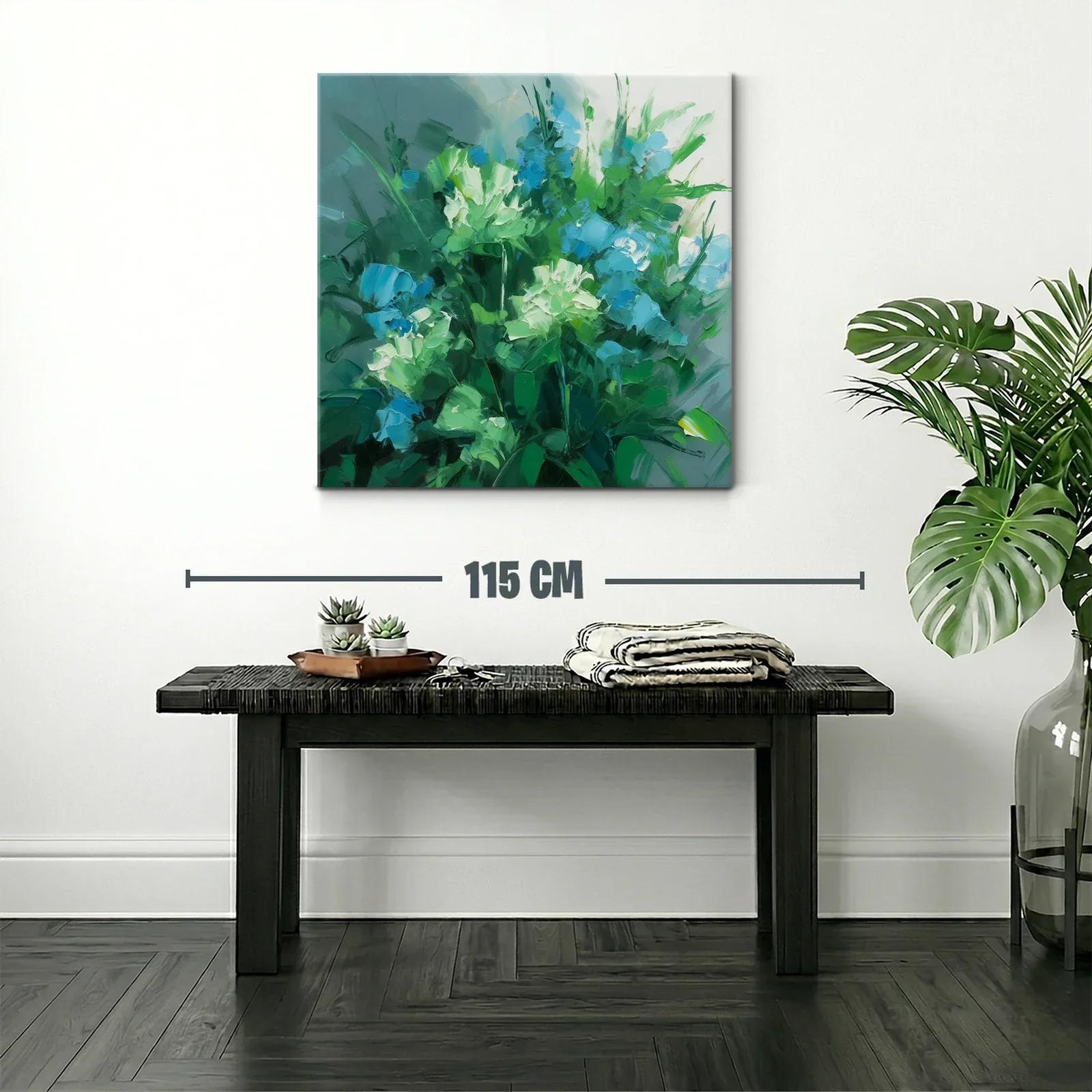 Cuadro floral con tonos verdes y azules vibrantes — miniatura 2