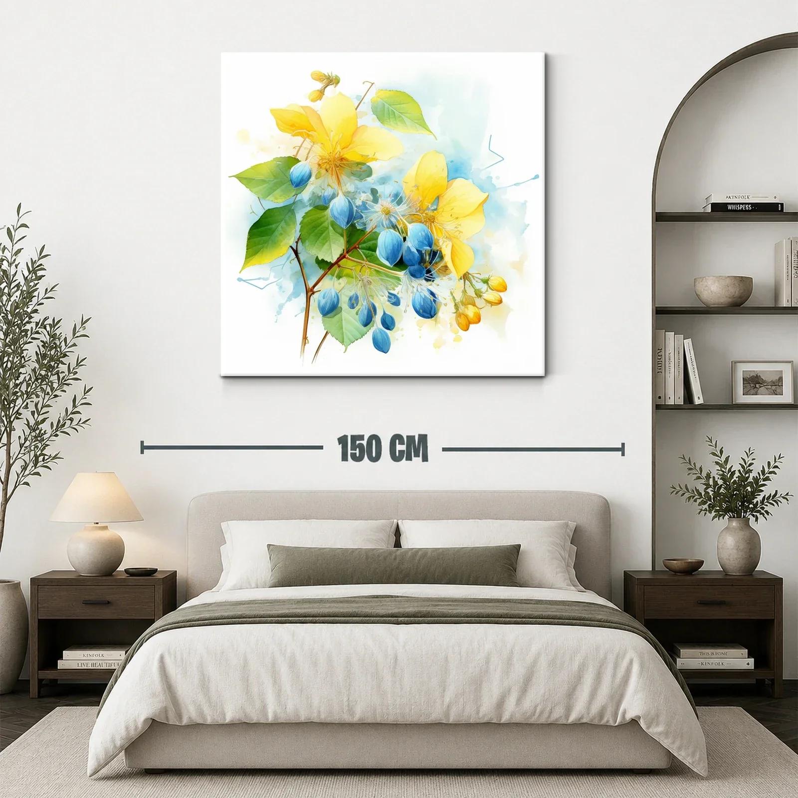 Cuadro floral en tonos vibrantes azul y amarillo — miniatura 3