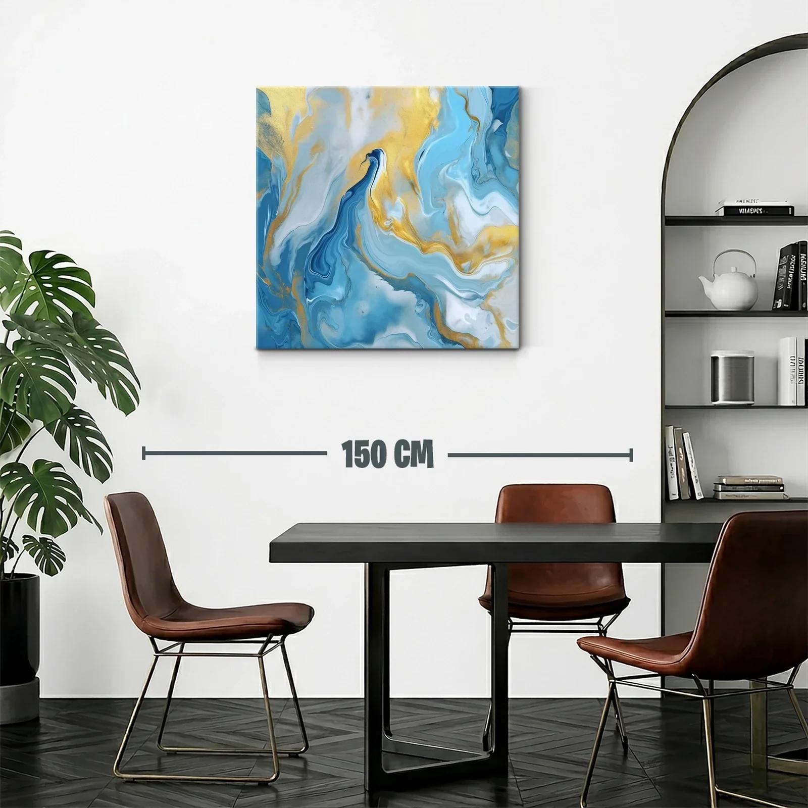 Cuadro abstracto con tonos azules y dorados vibrantes — miniatura 2