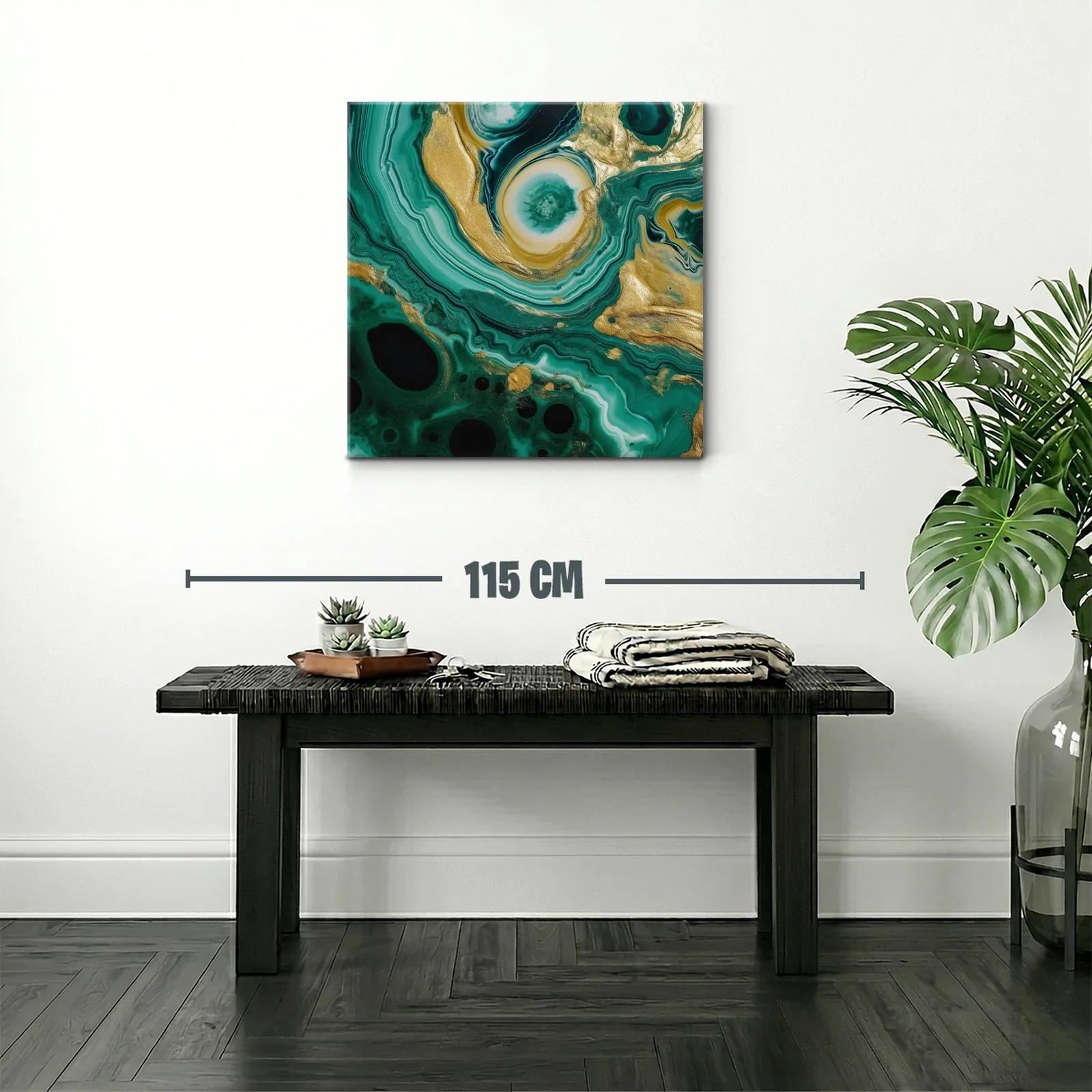 Cuadro abstracto con tonos verdes y dorados vibrantes — miniatura 2