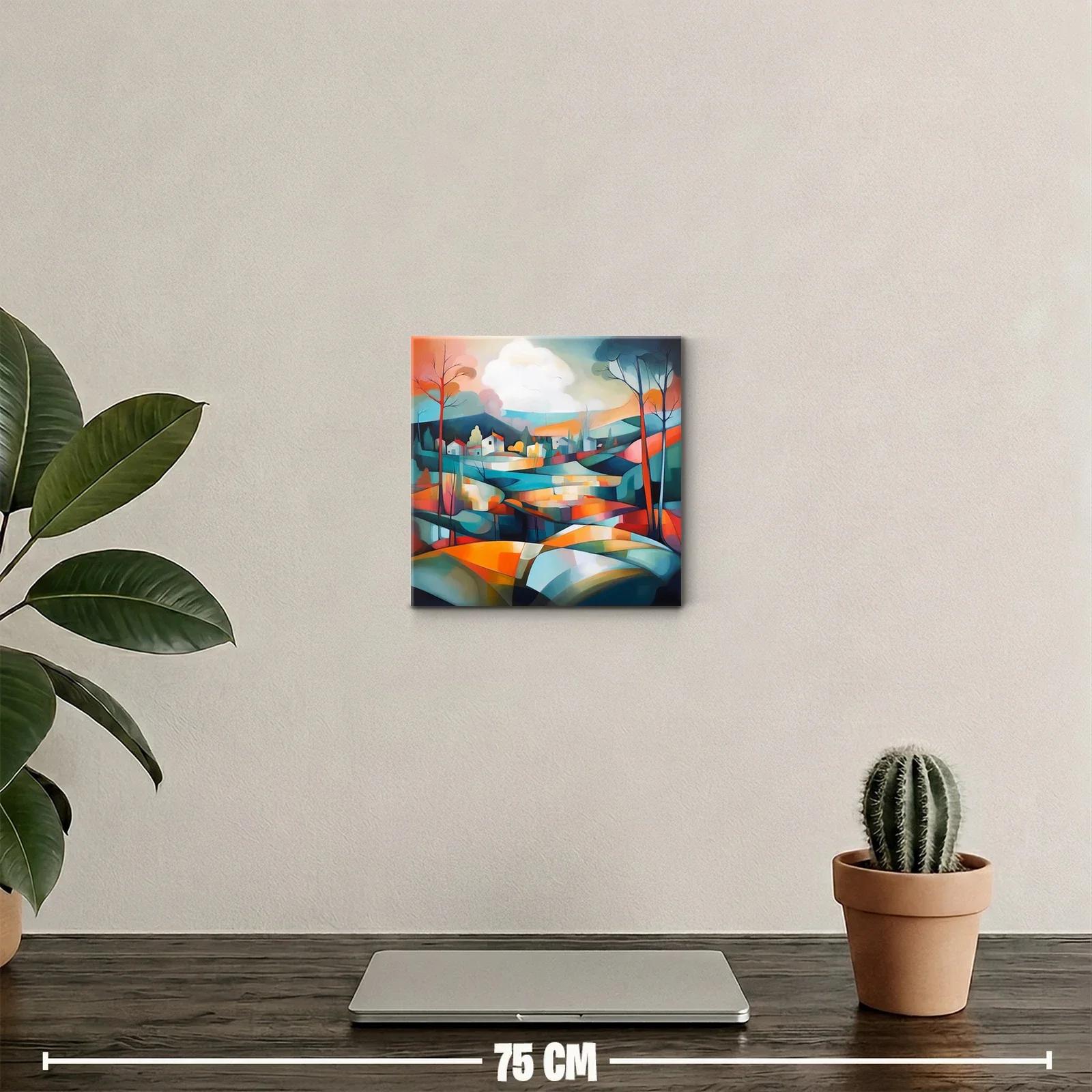 Paisaje colorido con casas y árboles abstractos — miniatura 2