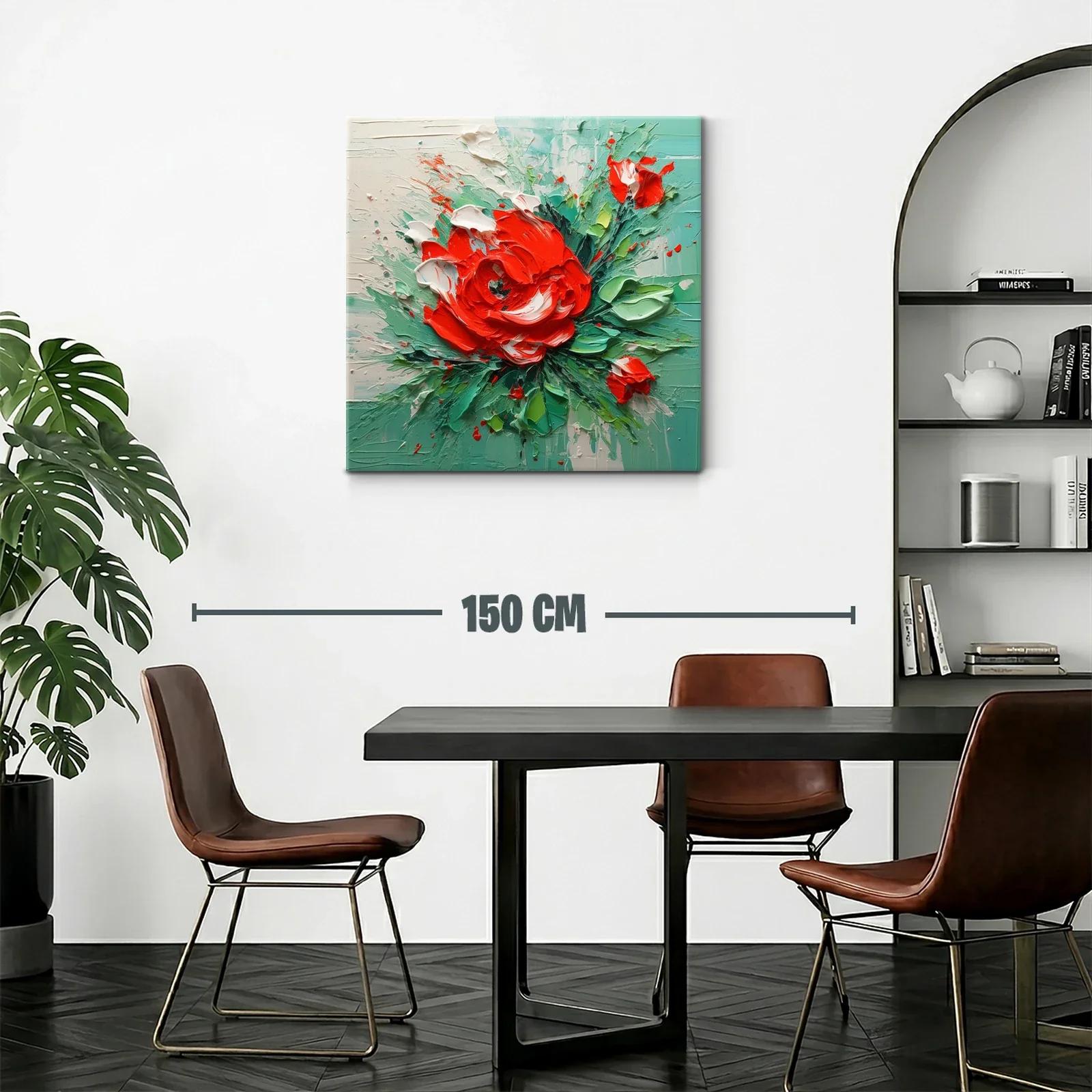 Cuadro floral vibrante con tonos verdes y rojos intensos — miniatura 2