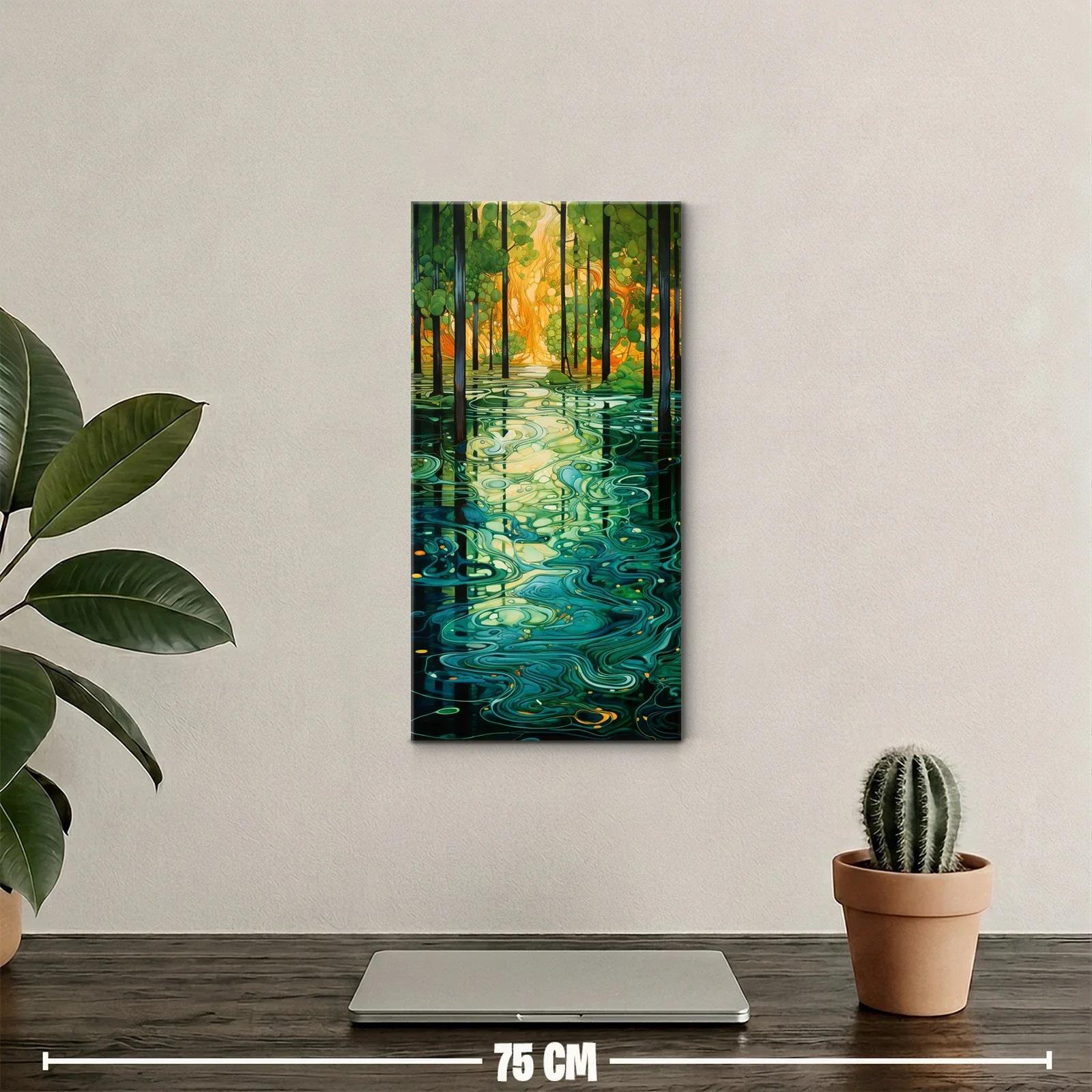 Cuadro bosque inundado con reflejos dorados — miniatura 2