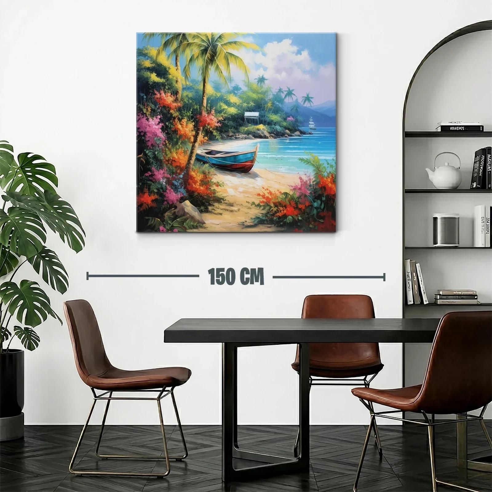 Paisaje tropical con barca en playa paradisíaca y flora vibrante — miniatura 2