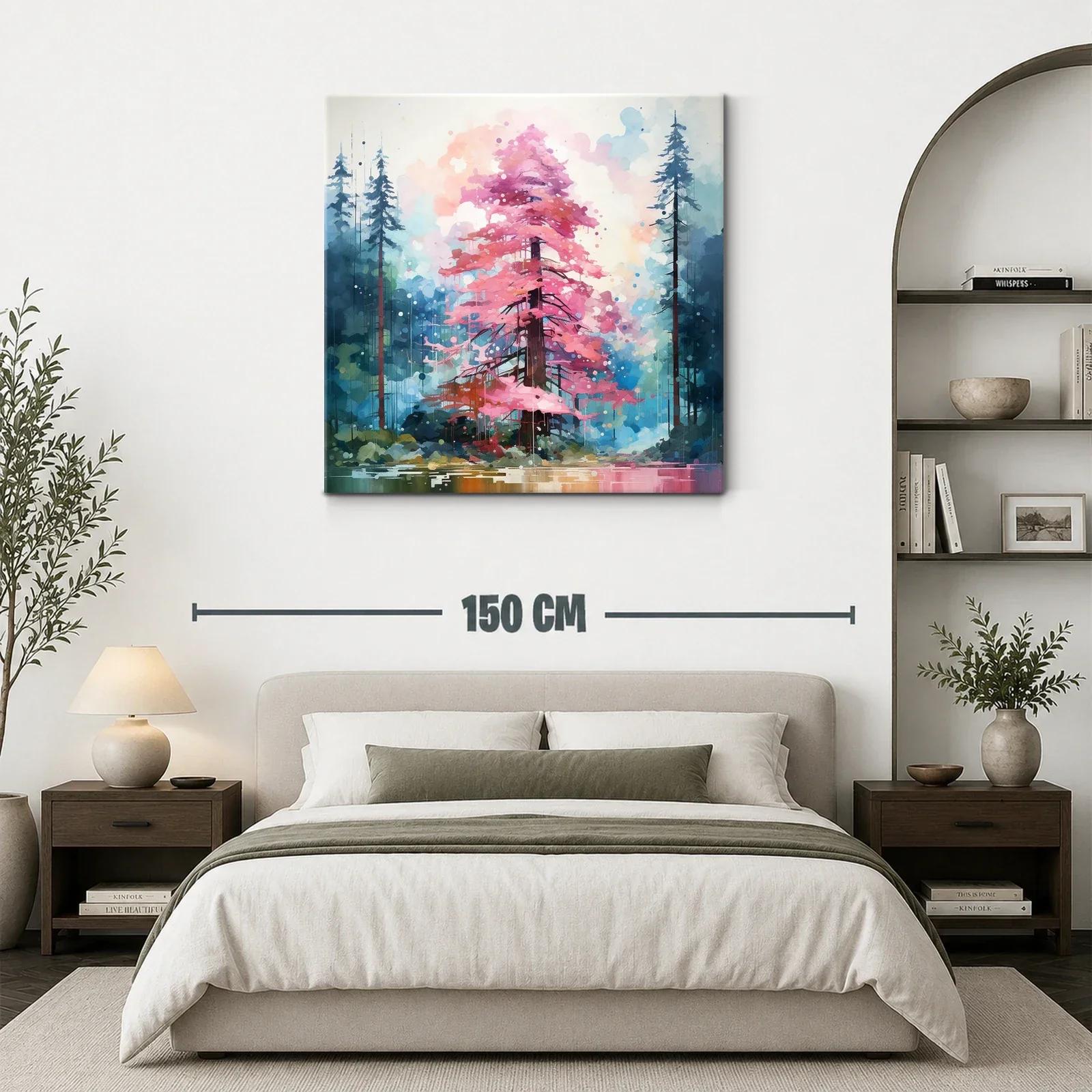 Árbol rosa entre coníferas en bosque mágico — miniatura 3