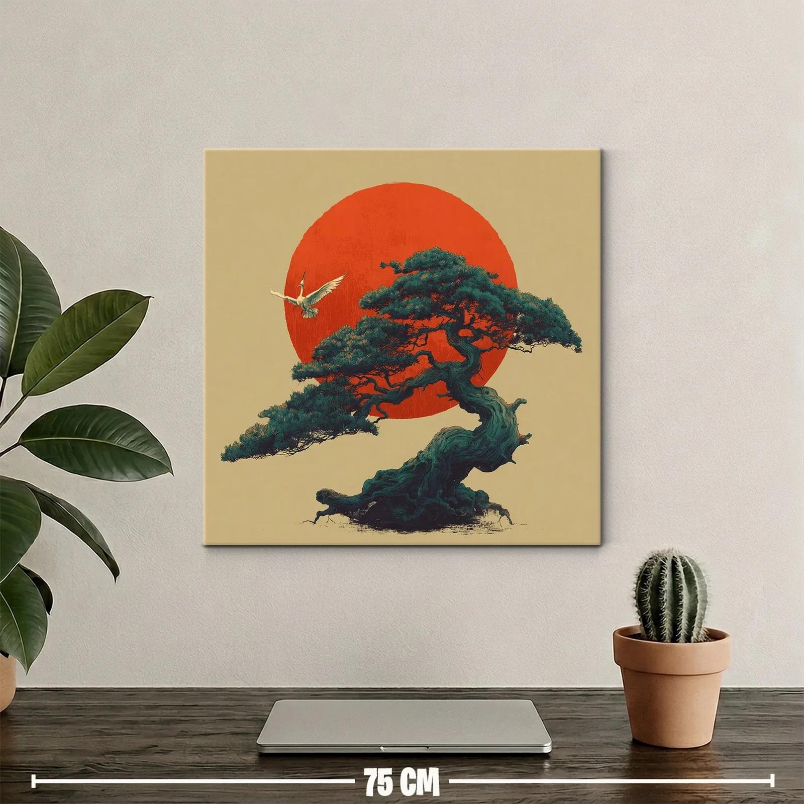 Elegancia y serenidad en un bonsái con sol naciente rojo — miniatura 2