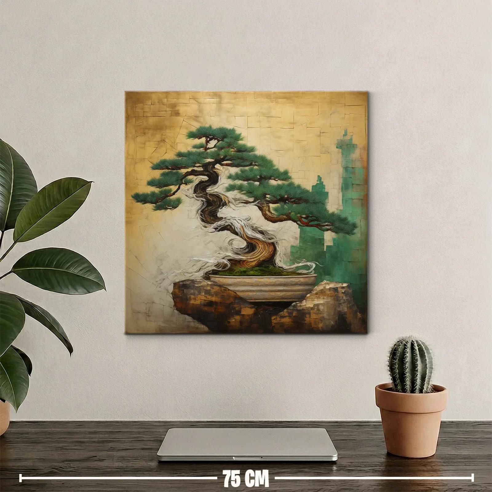 Bonsái estilizado con fondo en tonos dorados y verdes — miniatura 2