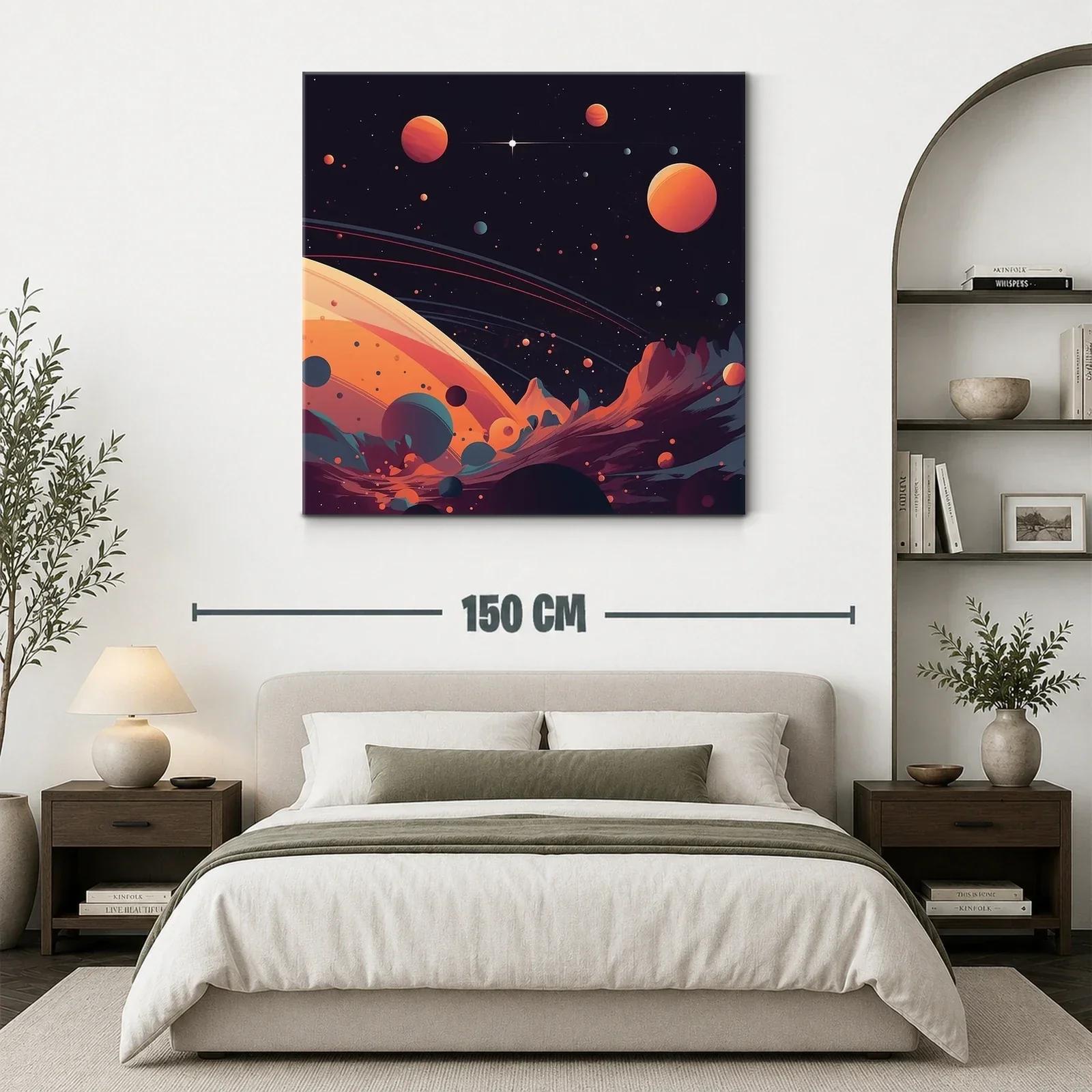 Cuadro cósmico con planetas anaranjados en espacio oscuro — miniatura 3