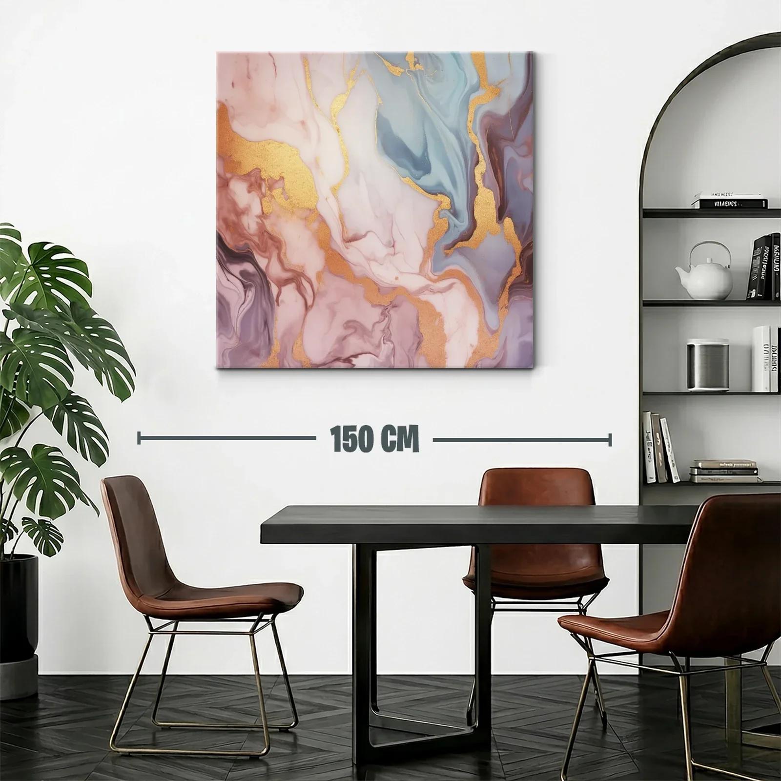 Cuadro abstracto en tonos pastel con detalles dorados — miniatura 2