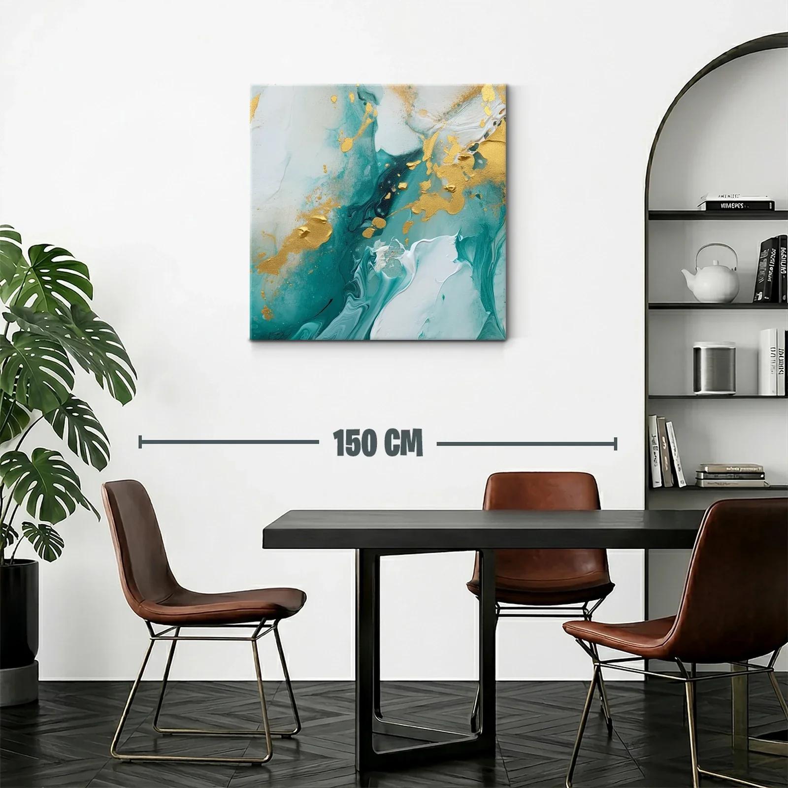 Elegancia abstracta en tonos verdes y dorados vibrantes — miniatura 2